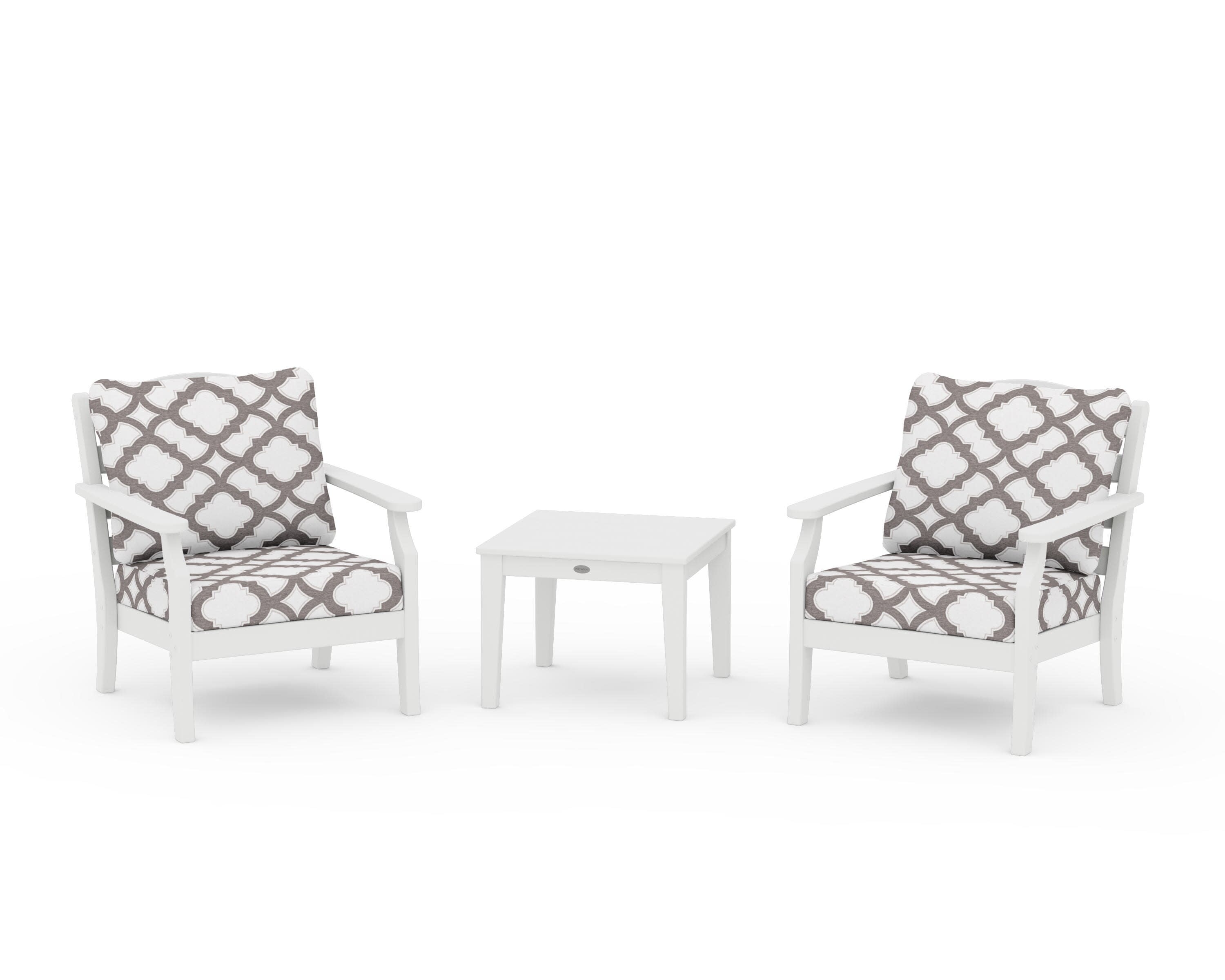 Savannah 3-Piece Deep Seating Set in White / Trellis Grey Mist