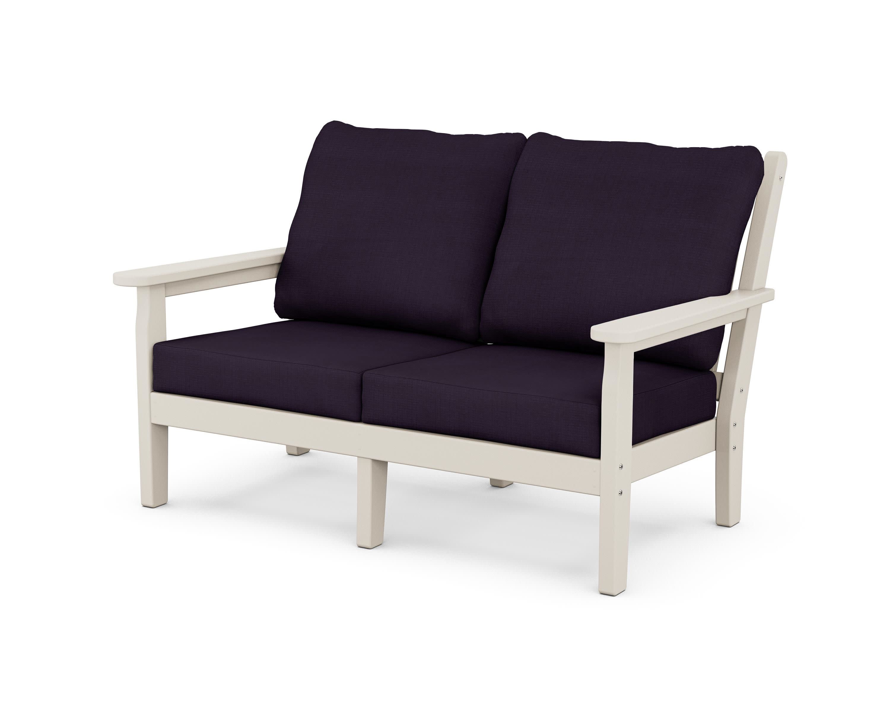 Chippendale Deep Seating Loveseat in Sand / Navy Linen