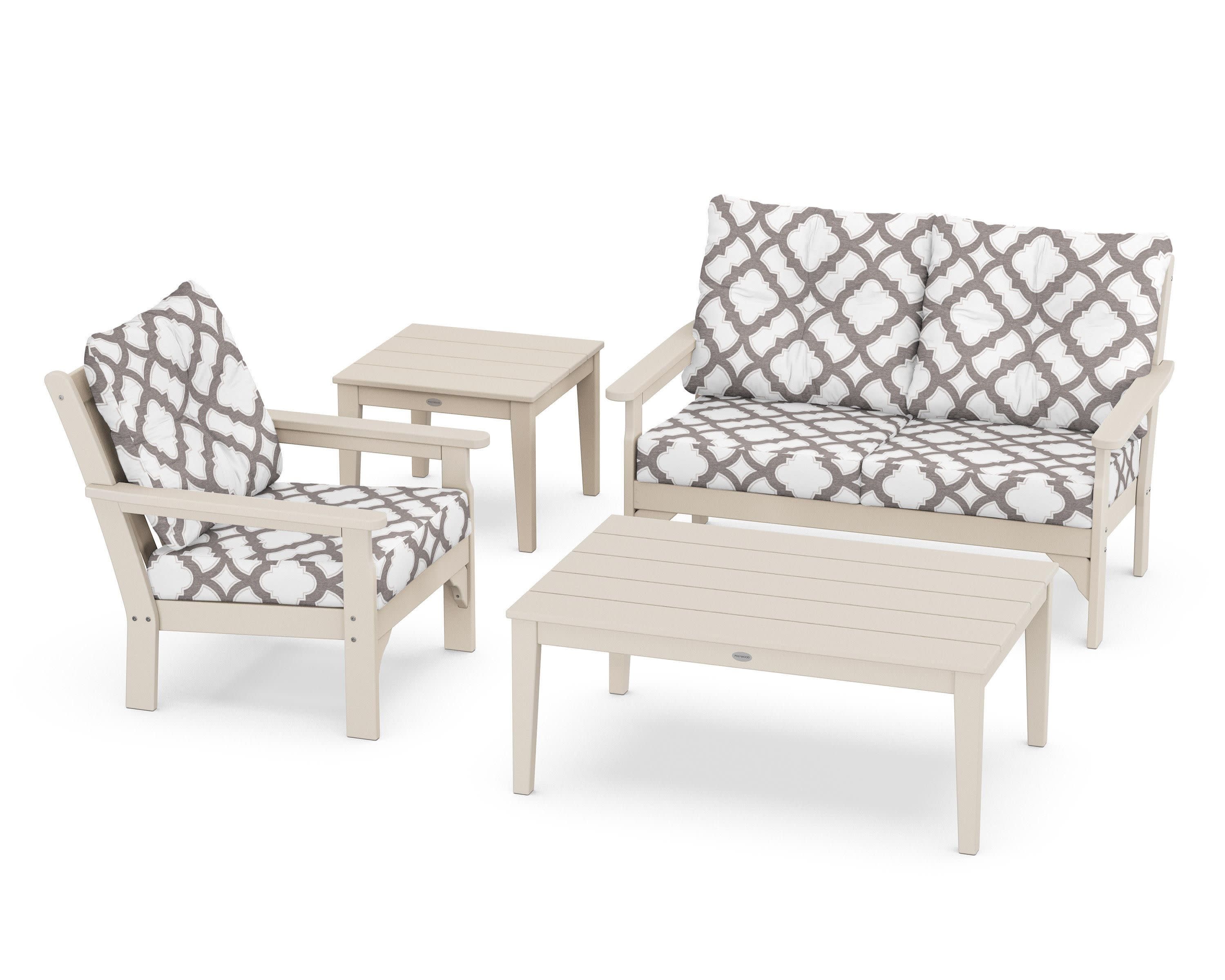 Vineyard 4-Piece Deep Seating Set in Sand / Trellis Grey Mist