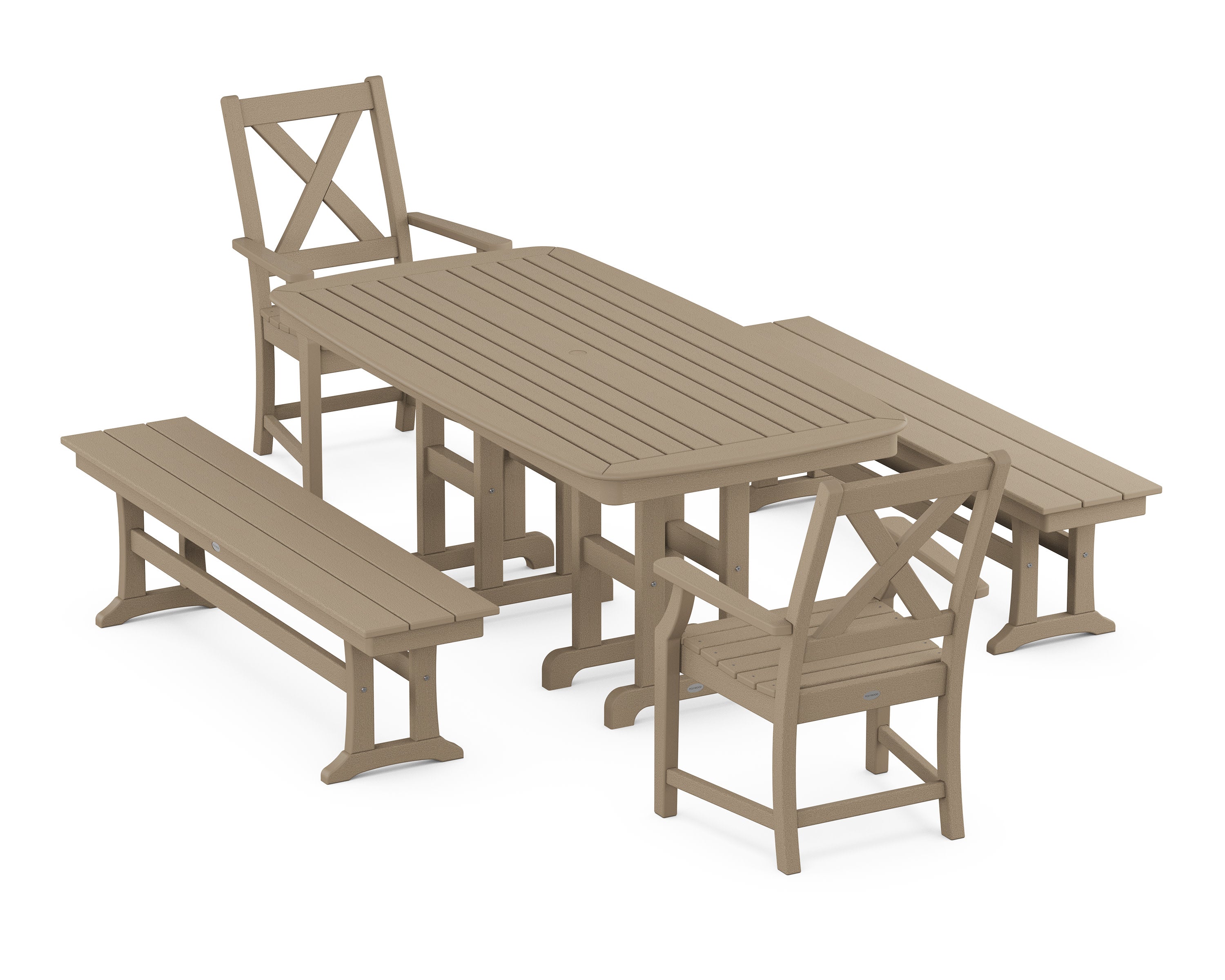 Braxton 5-Piece Dining Set with Benches in Vintage Sahara