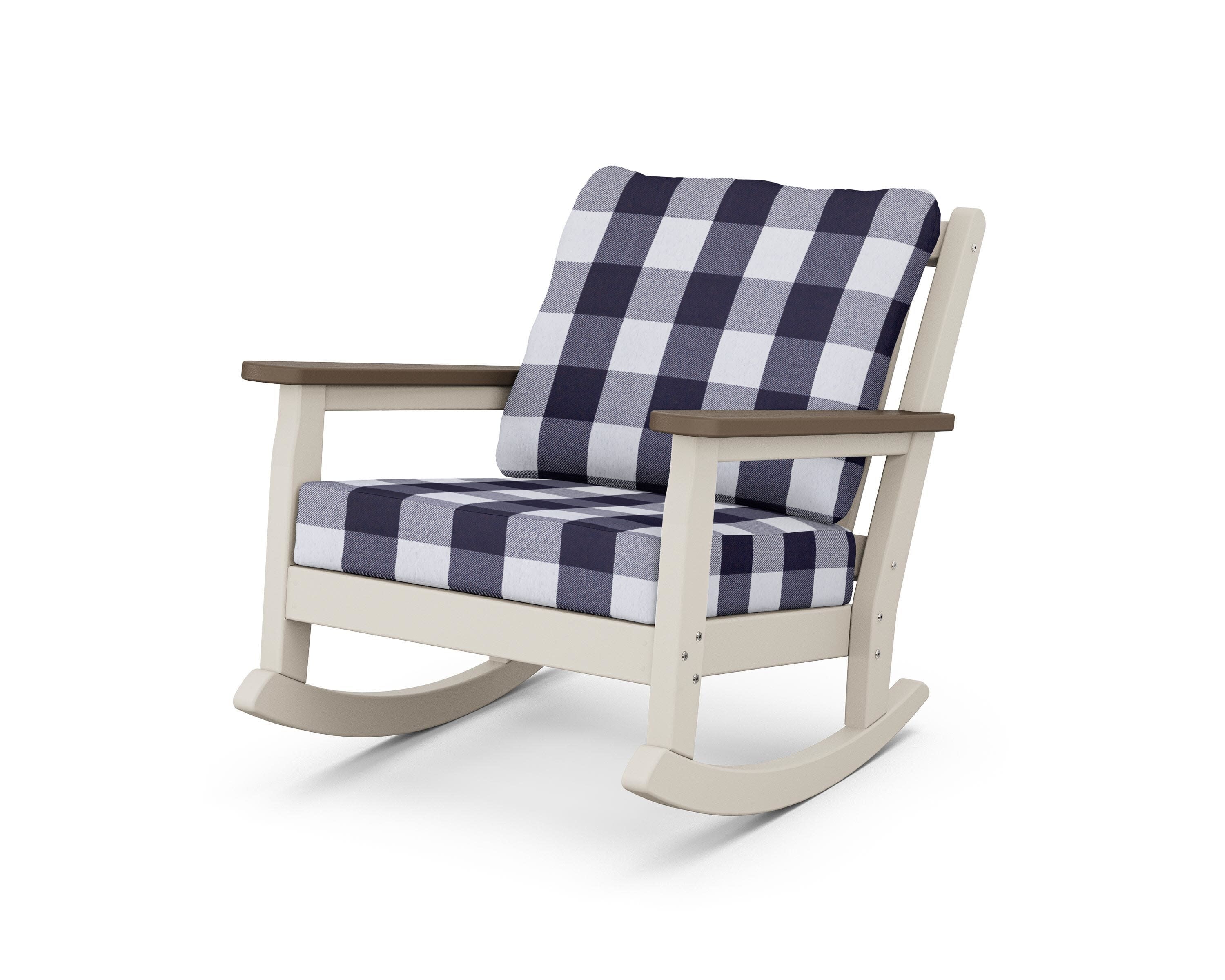 Chippendale Deep Seating Rocking Chair in Sand / Kona / Buffalo Plaid Navy