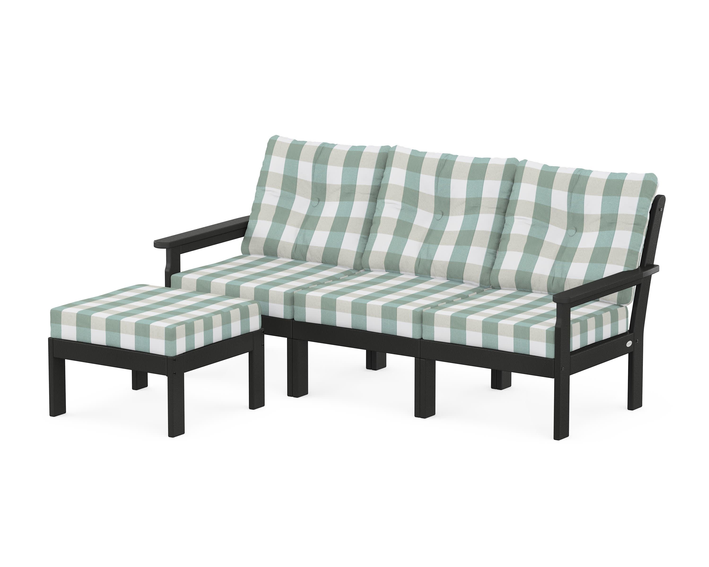 Vineyard 4-Piece Sectional with Ottoman in Black / Buffalo Plaid Glacier Spa