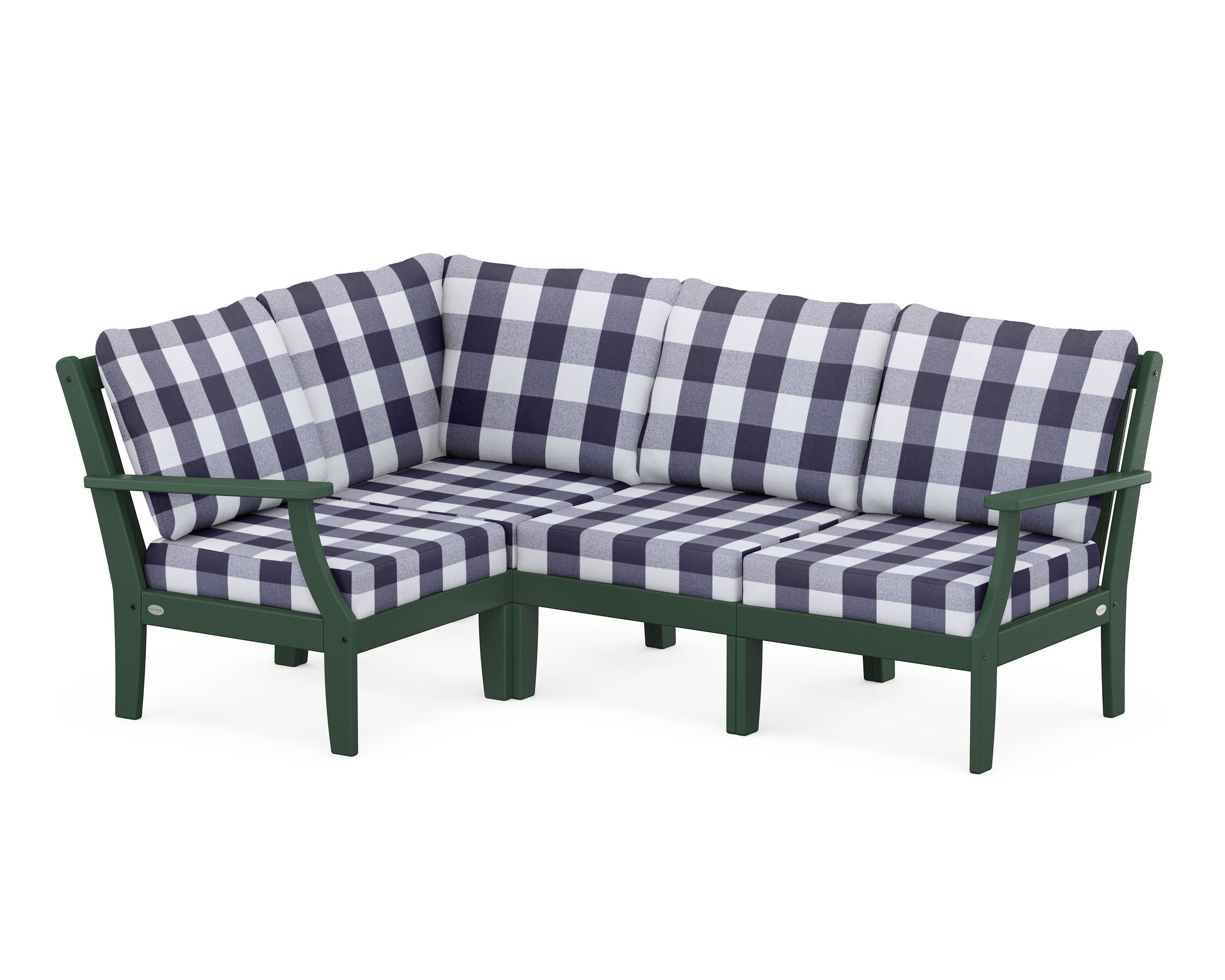 Braxton Modular 4-Piece Deep Seating Set in Green / Buffalo Plaid Navy