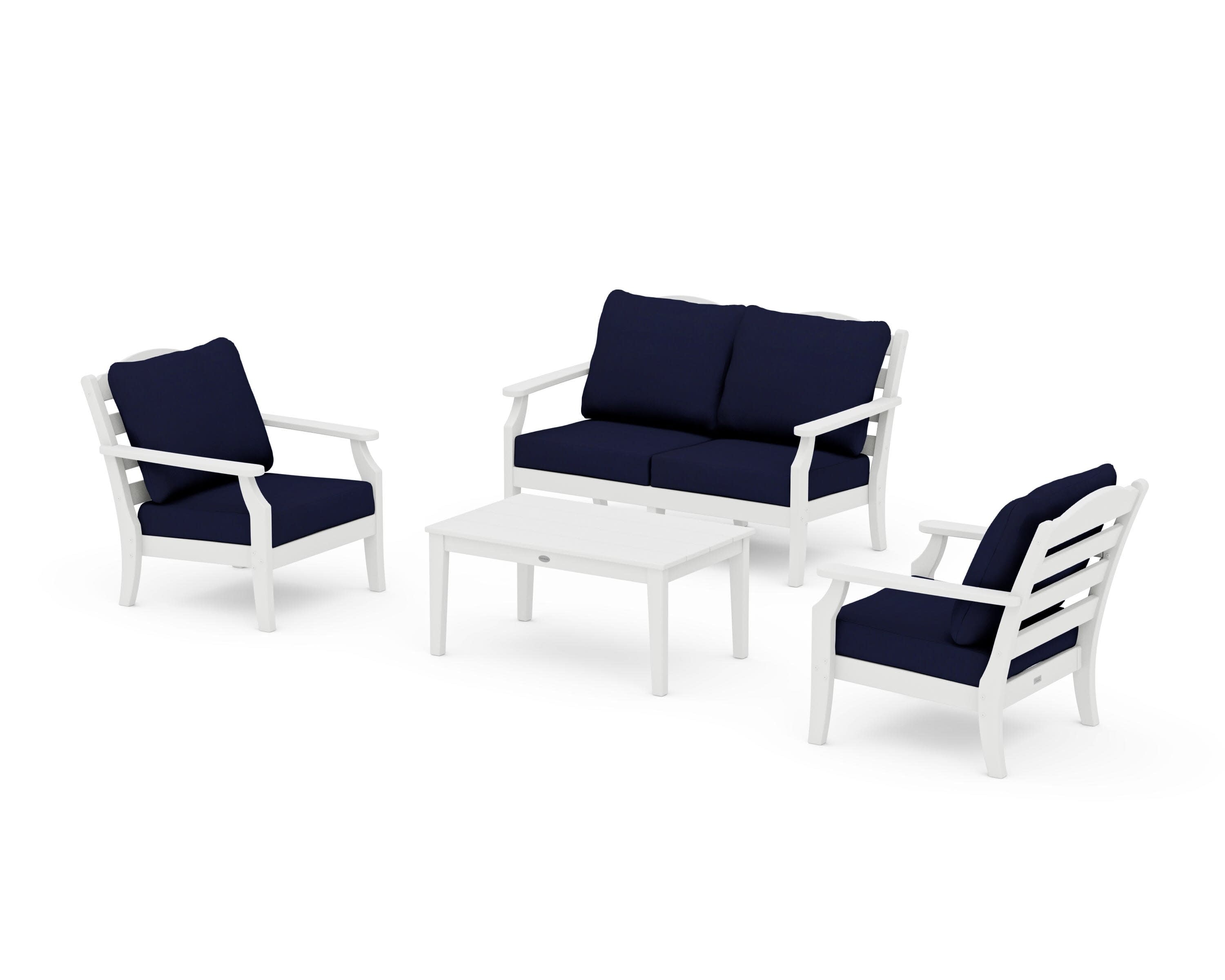 Savannah 4-Piece Deep Seating Set with Loveseat in White / Navy