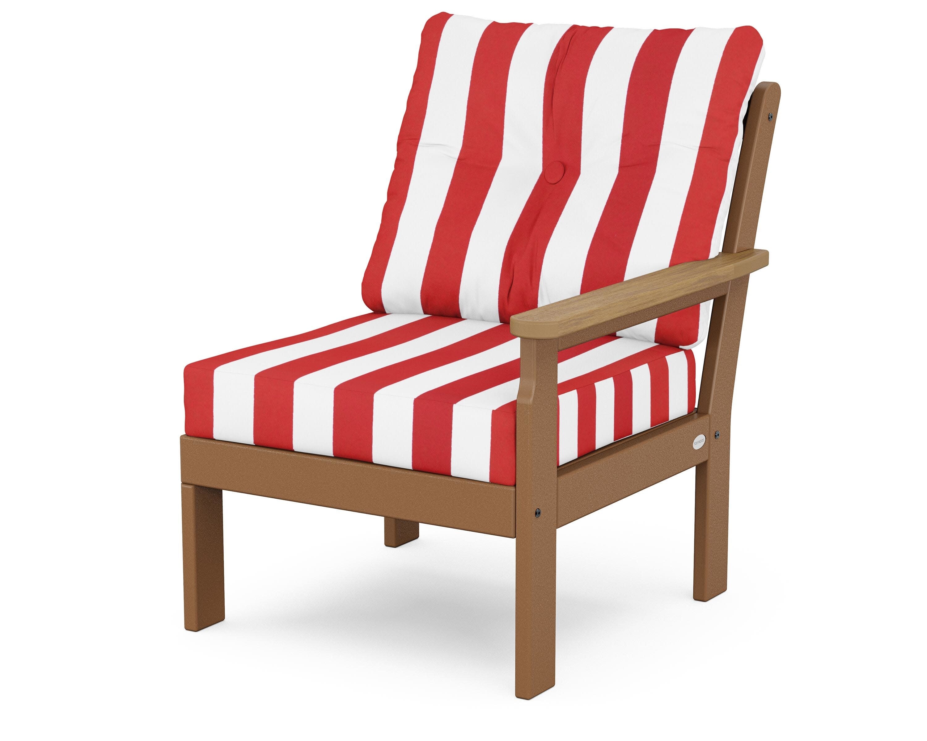 Vineyard Modular Right Arm Chair in Teak / Natural / Cabana Stripe Crimson