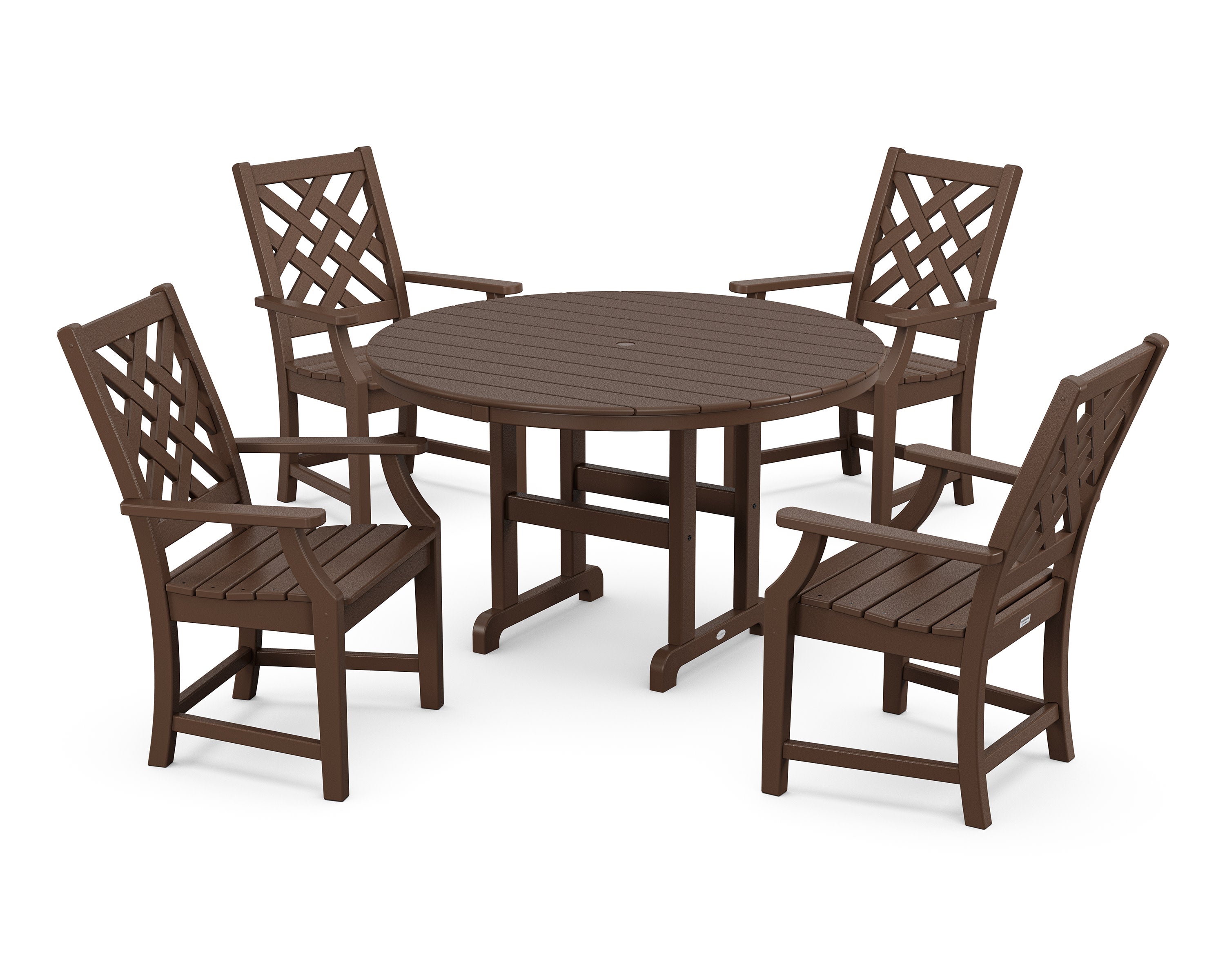 Wovendale 5-Piece Round Farmhouse Dining Set in Mahogany