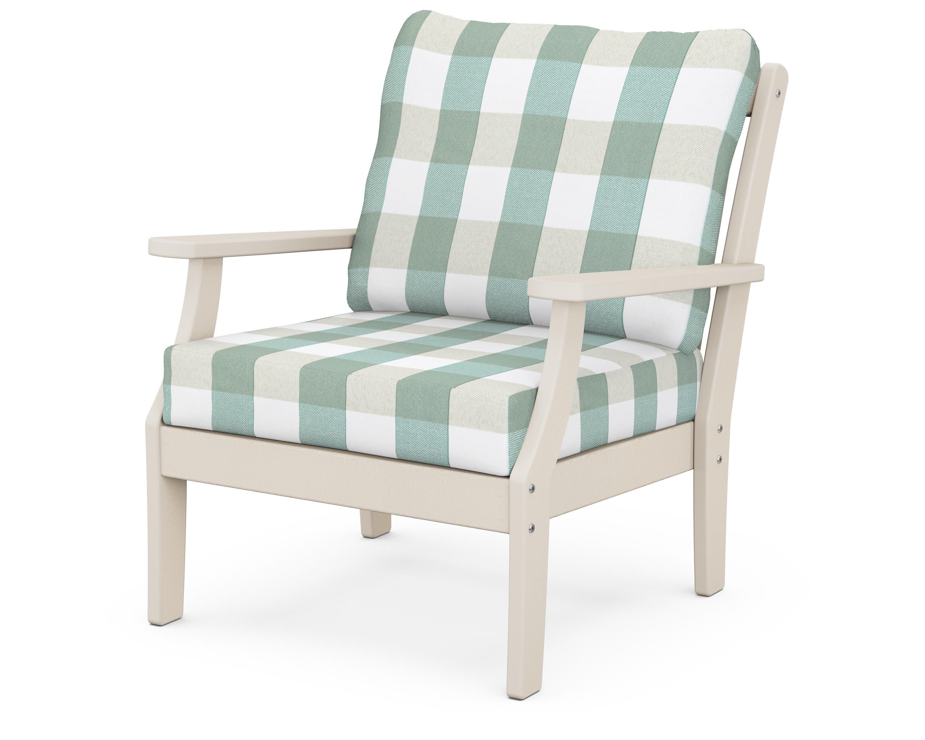 Braxton Deep Seating Chair in Sand / Buffalo Plaid Glacier Spa