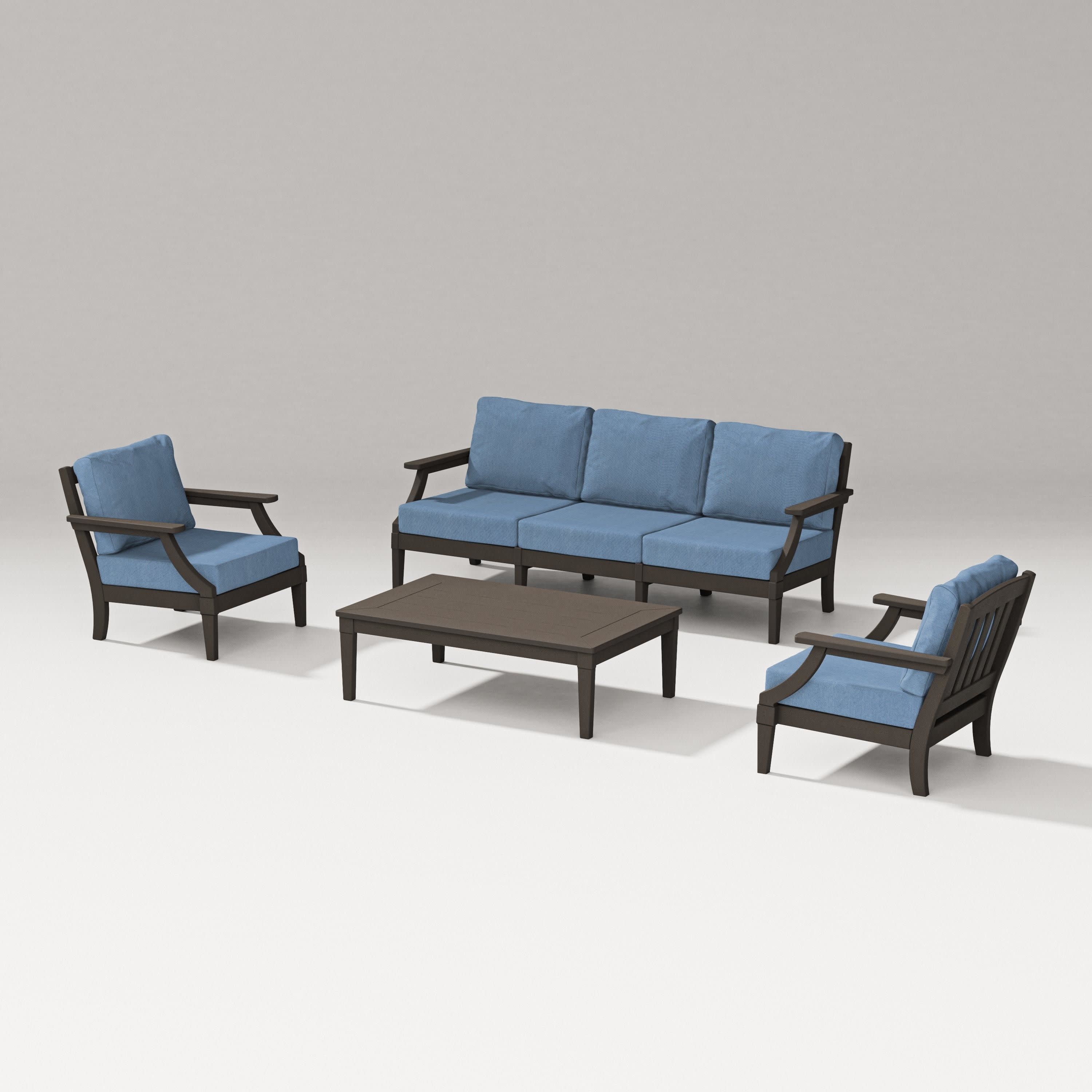 Estate 4-Piece Lounge Sofa Set in Vintage Coffee / Sky Blue