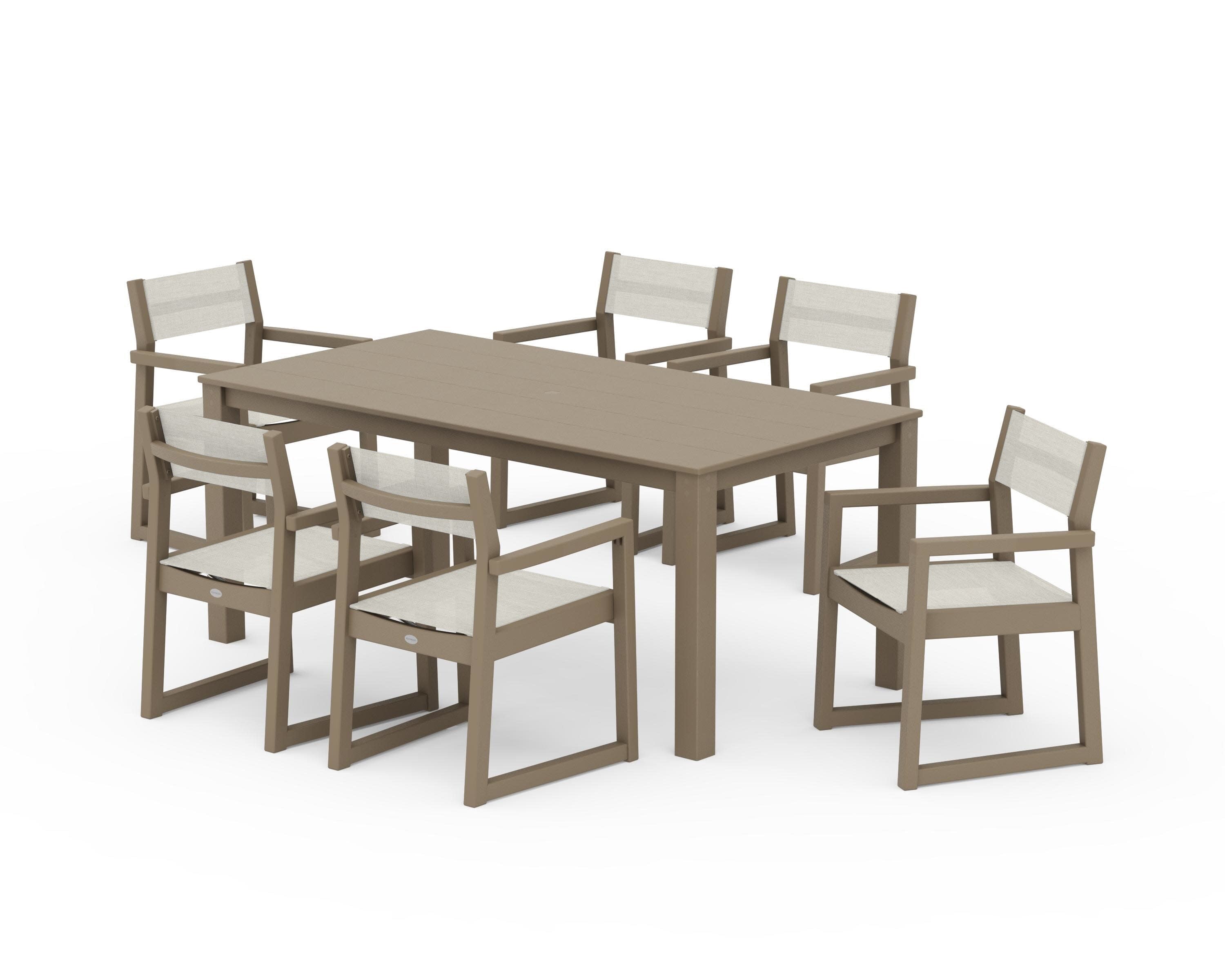EDGE Sling Arm Chair 7-Piece Parsons Dining Set in Vintage Sahara / Parchment Sling