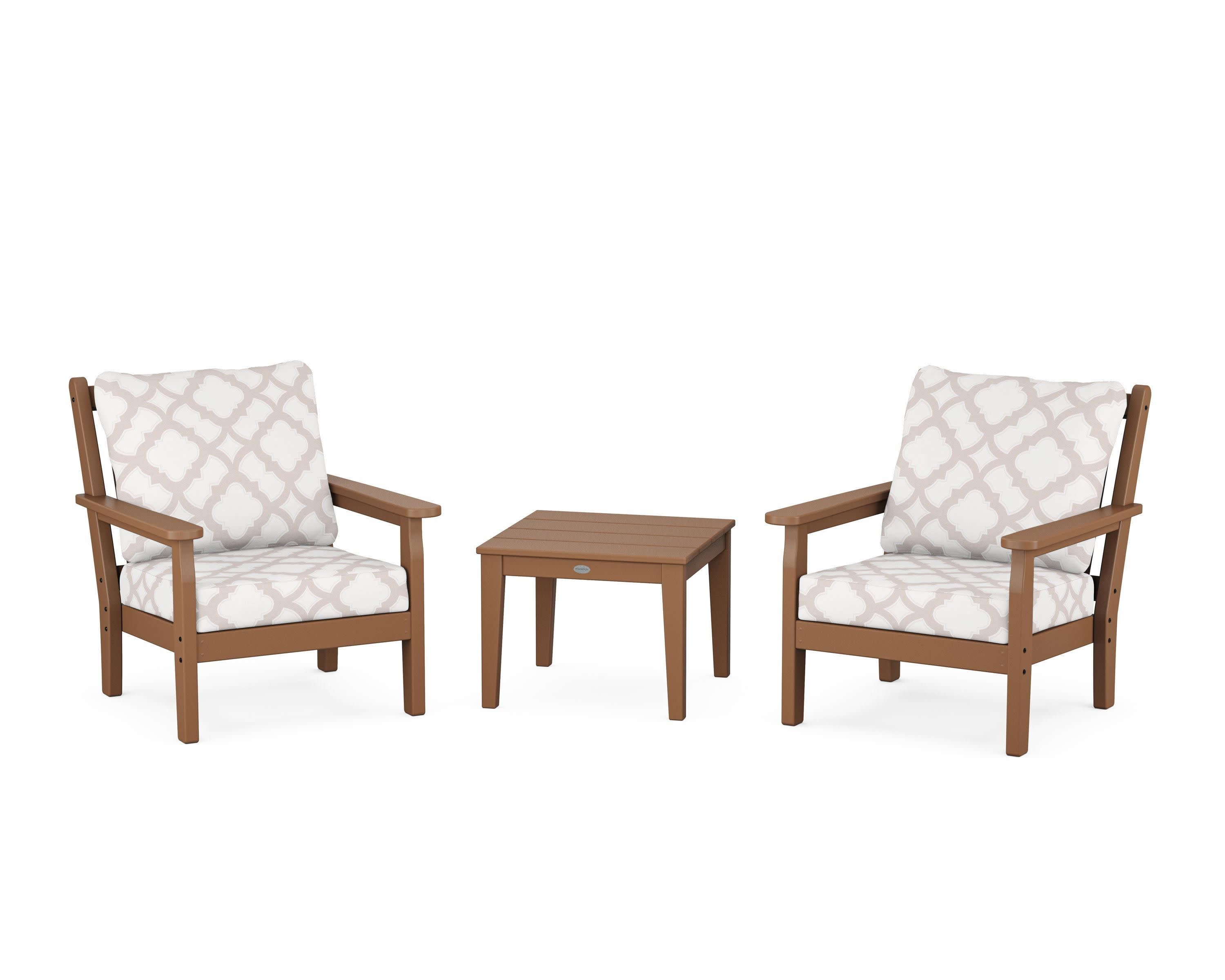 Chippendale 3-Piece Deep Seating Set in Teak / Trellis Dune Burlap