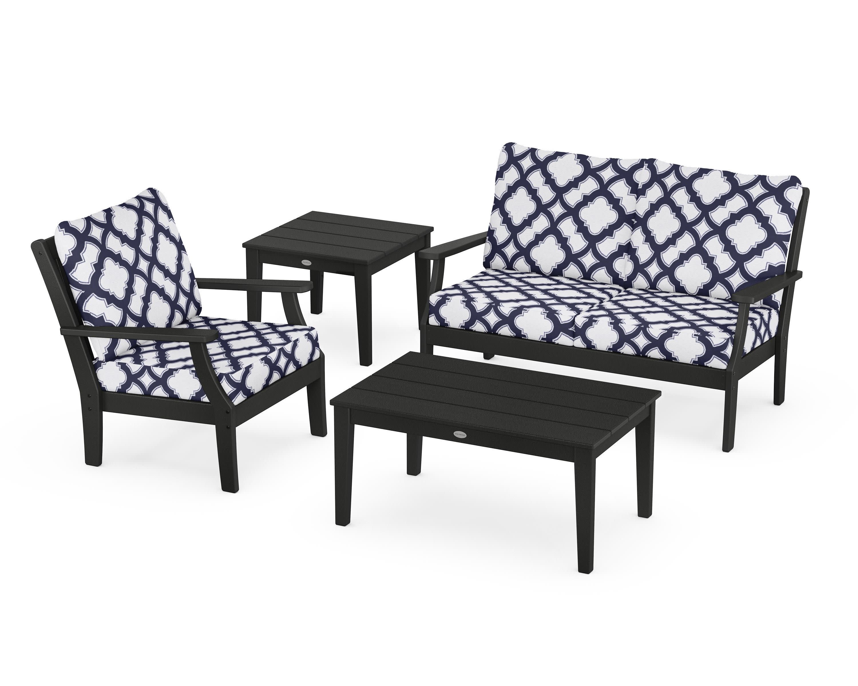 Braxton 4-Piece Deep Seating Set in Black / Trellis Navy