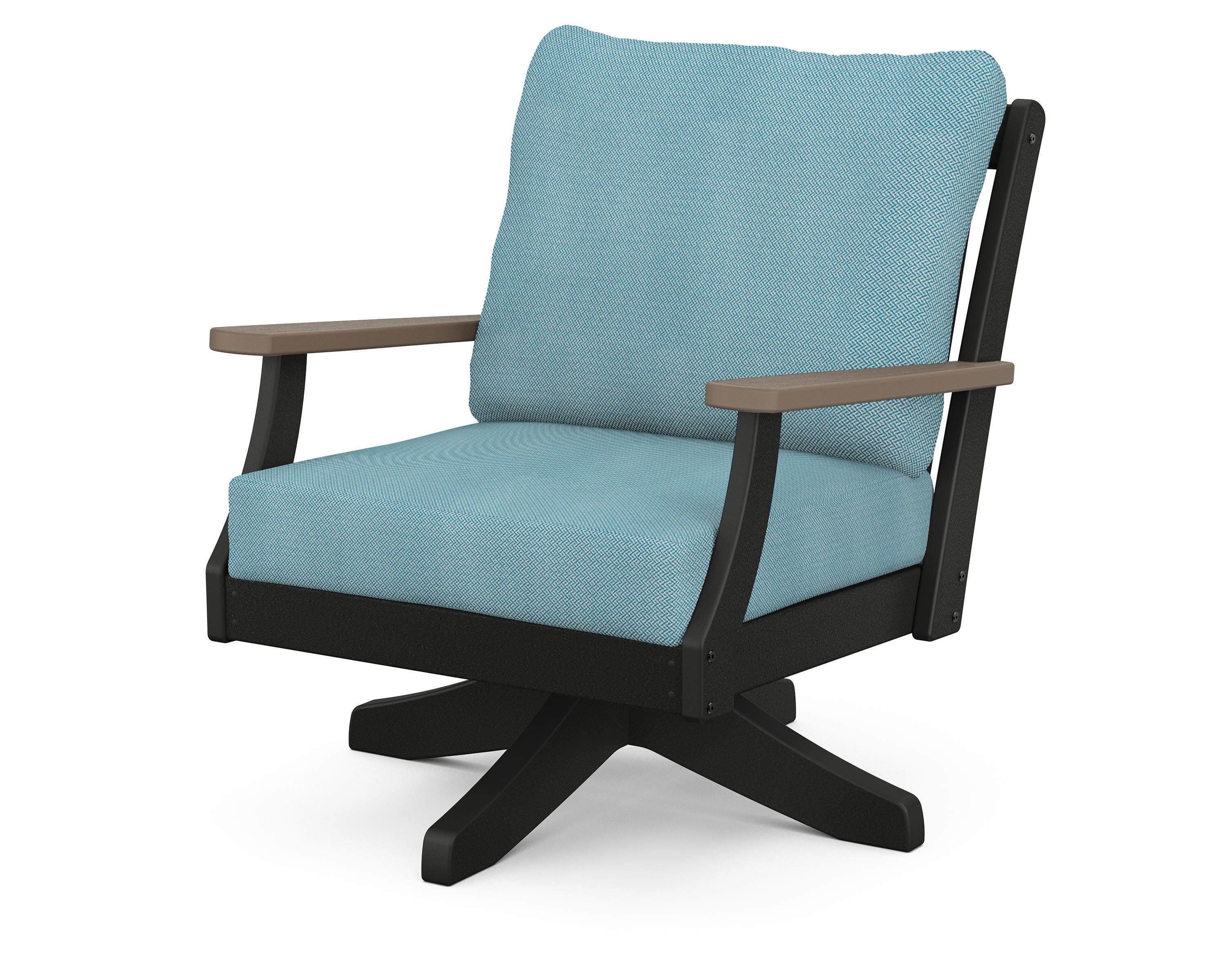 Braxton Deep Seating Swivel Chair in Black / Kona / Lattice Sky Blue