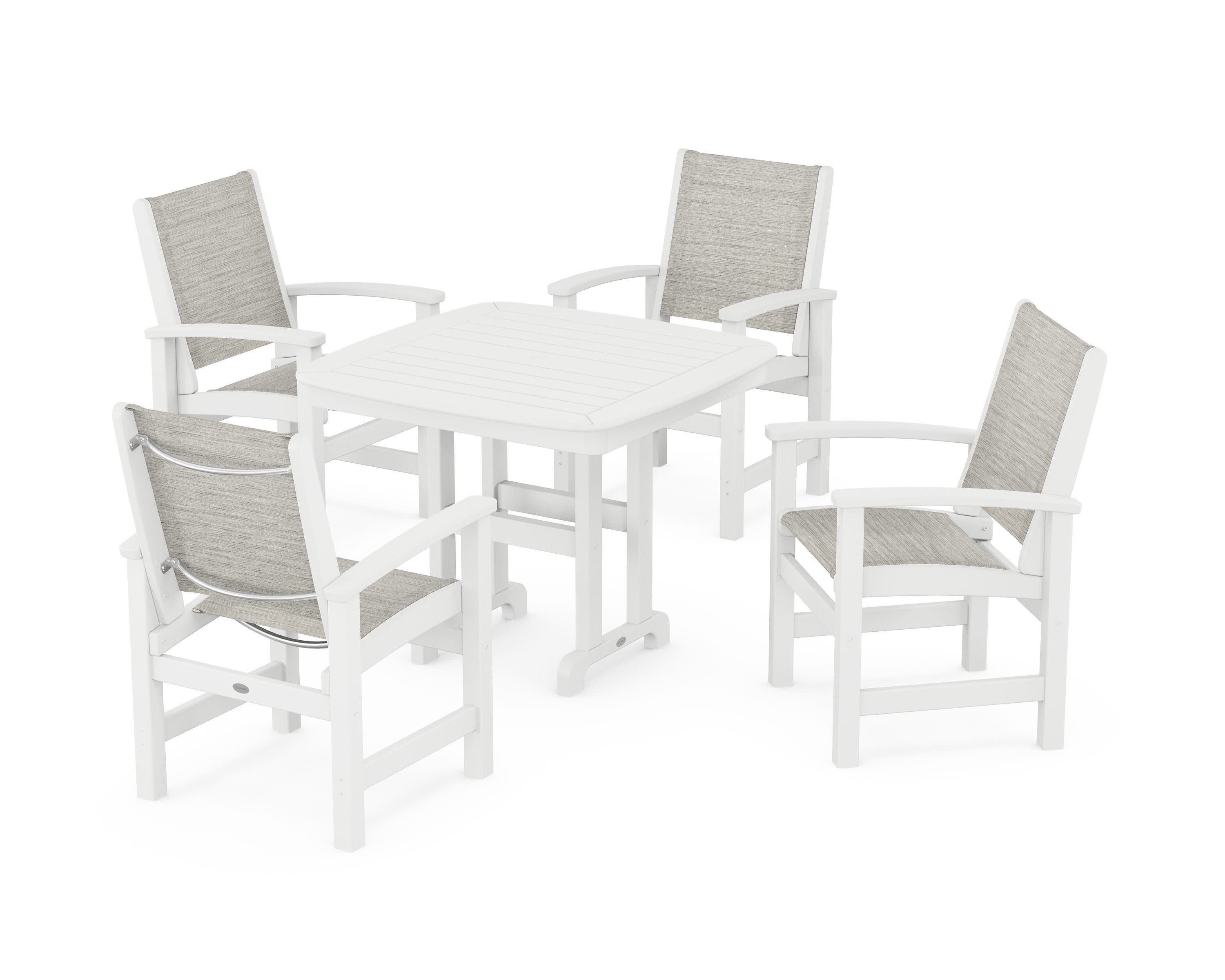 Coastal 5-Piece Dining Set in White / Birch Sling