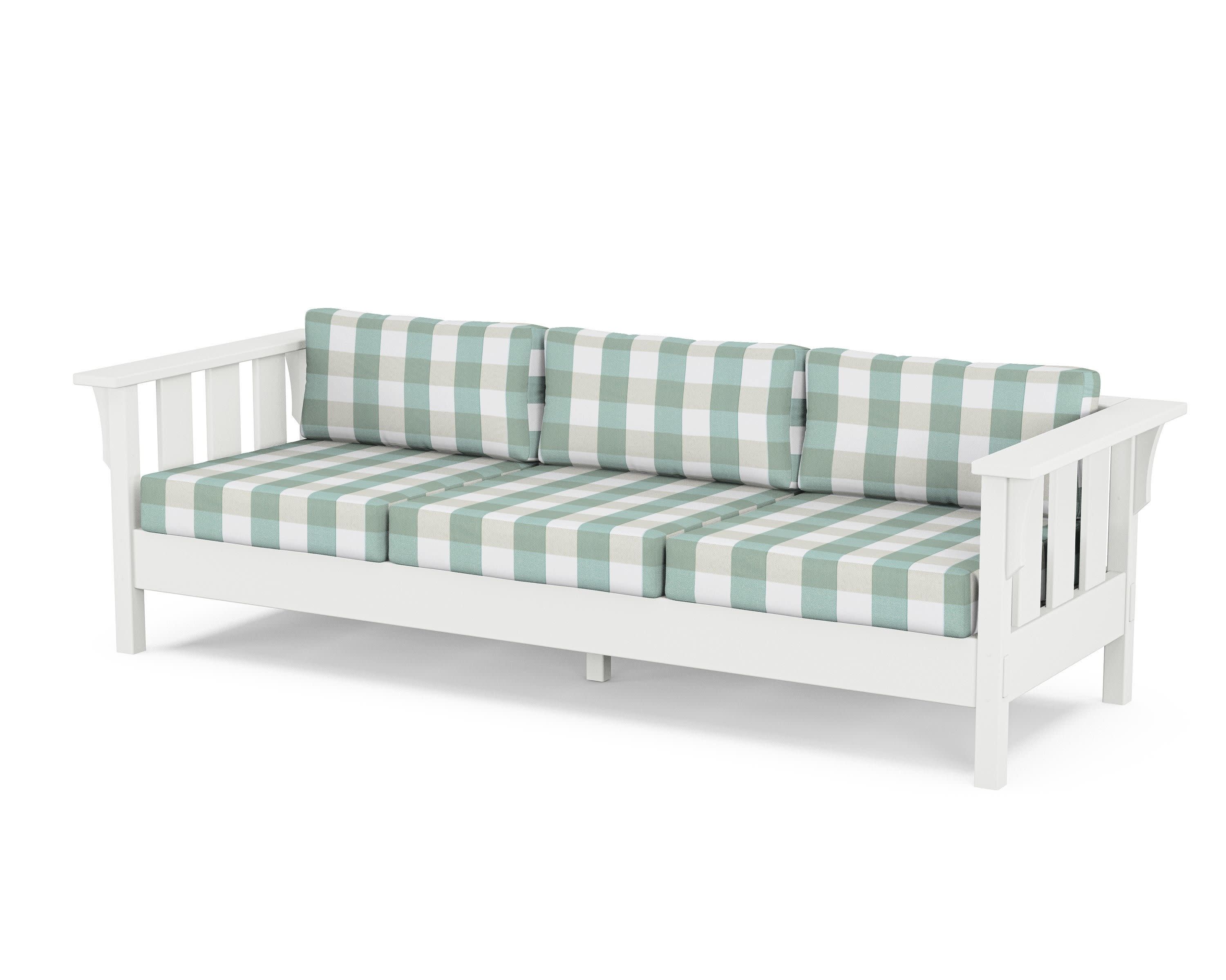 Acadia Deep Seating Sofa in White / Buffalo Plaid Glacier Spa