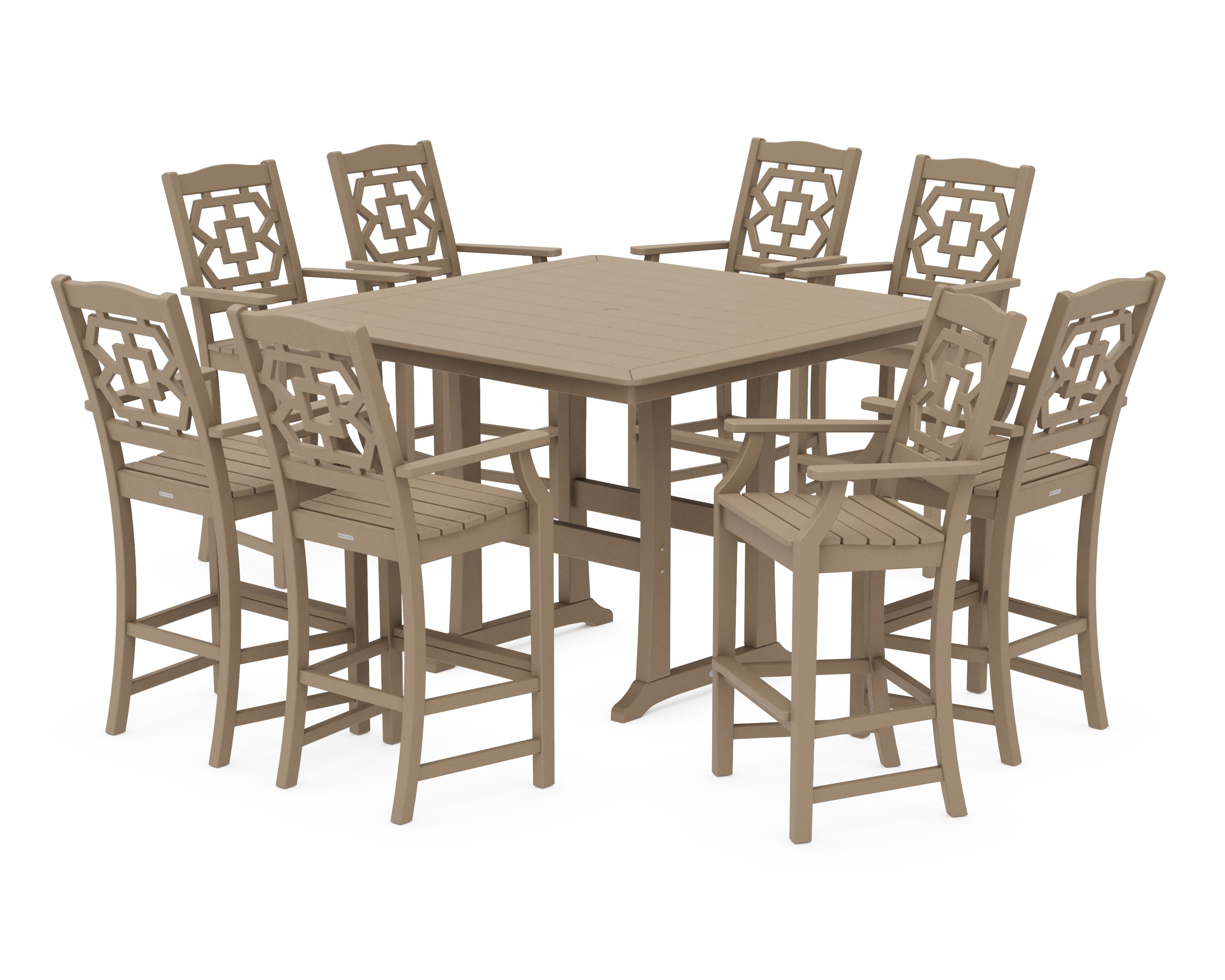 Chinoiserie 9-Piece Square Bar Set with Trestle Legs in Vintage Sahara