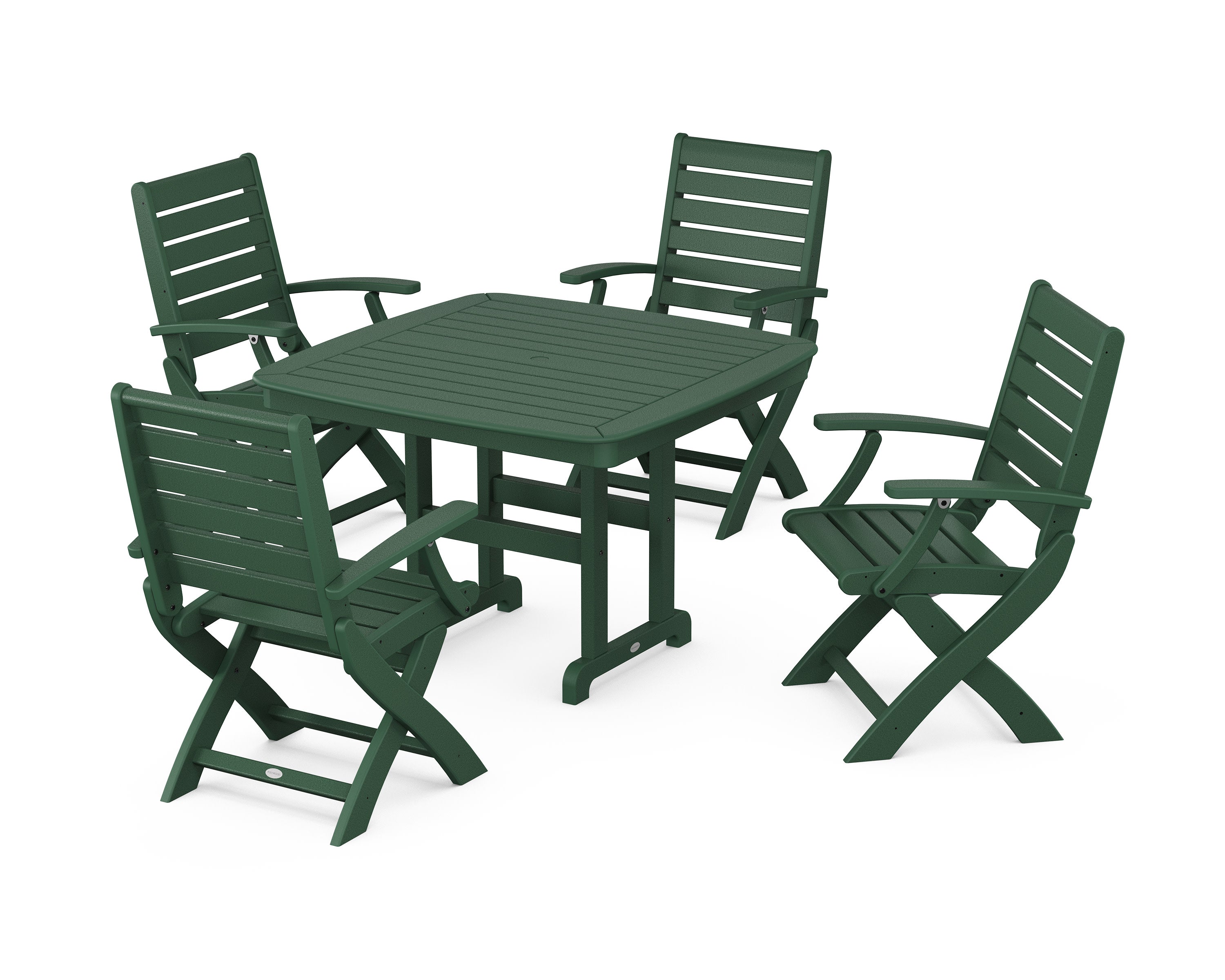 Signature Folding Chair 5-Piece Dining Set with Trestle Legs in Green