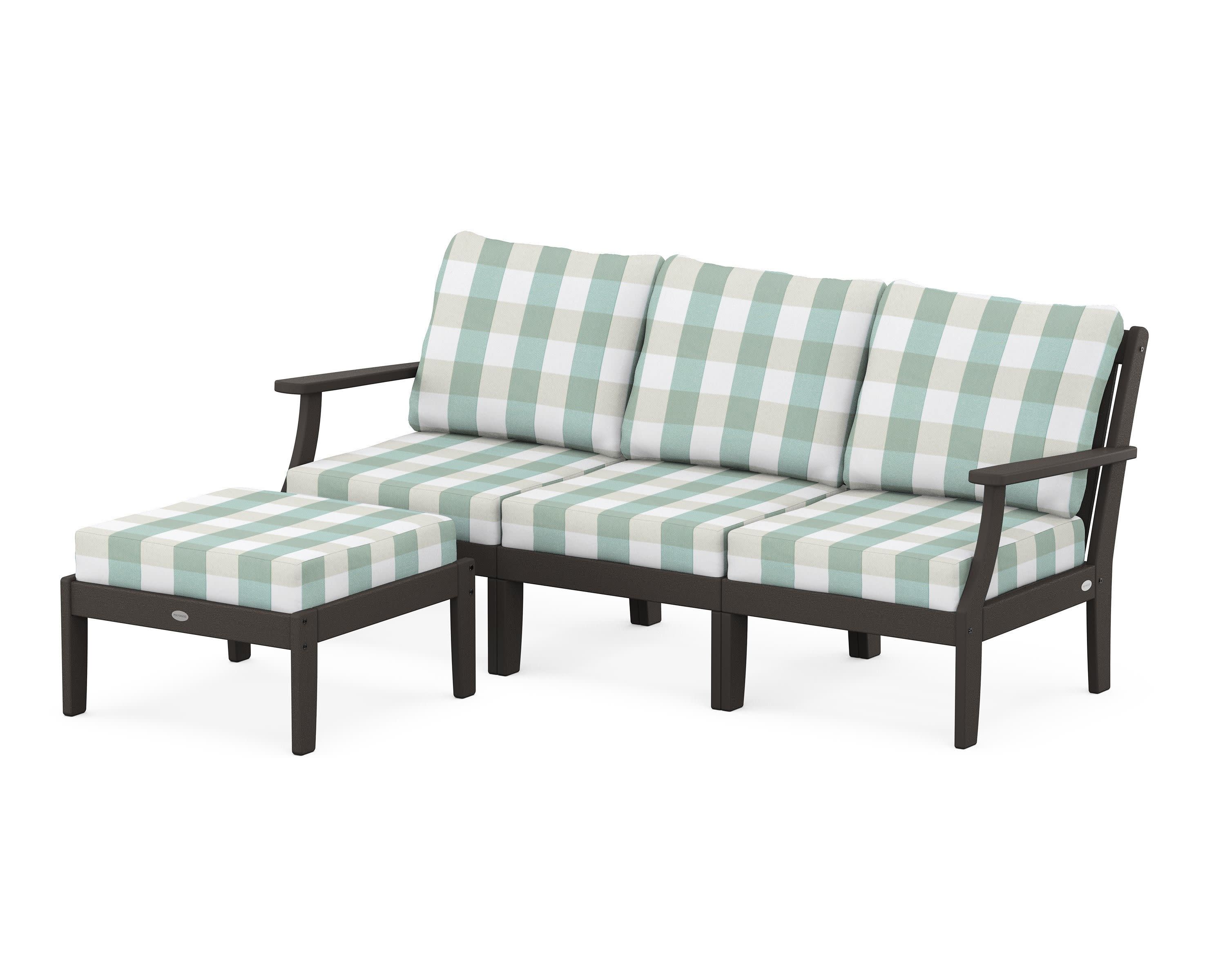 Braxton Modular 4-Piece Deep Seating Set with Ottoman in Vintage Coffee / Buffalo Plaid Glacier Spa