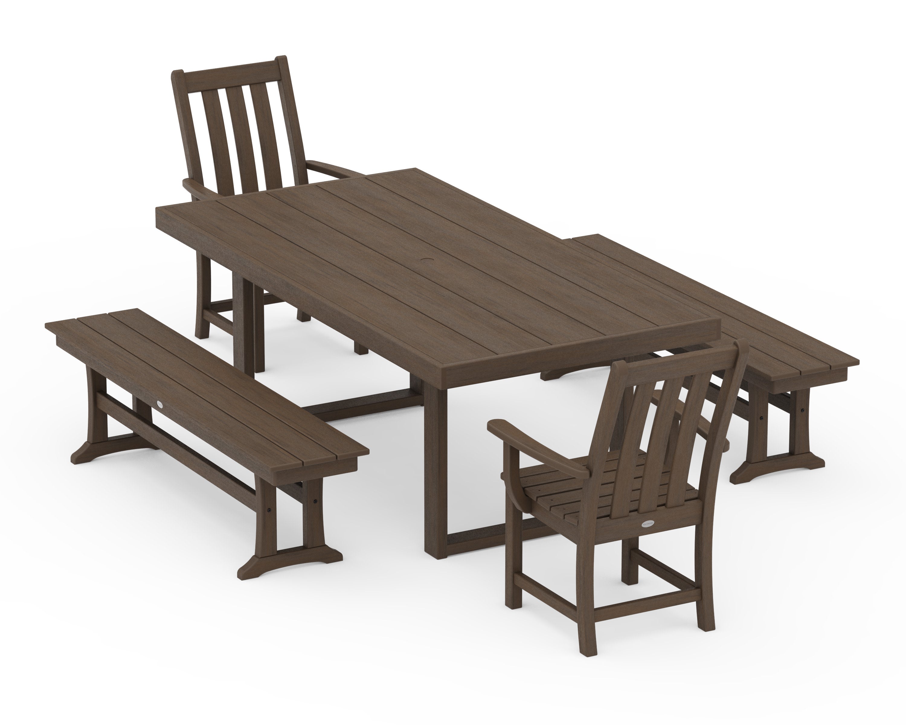 Vineyard 5-Piece Dining Set with Benches in Kona
