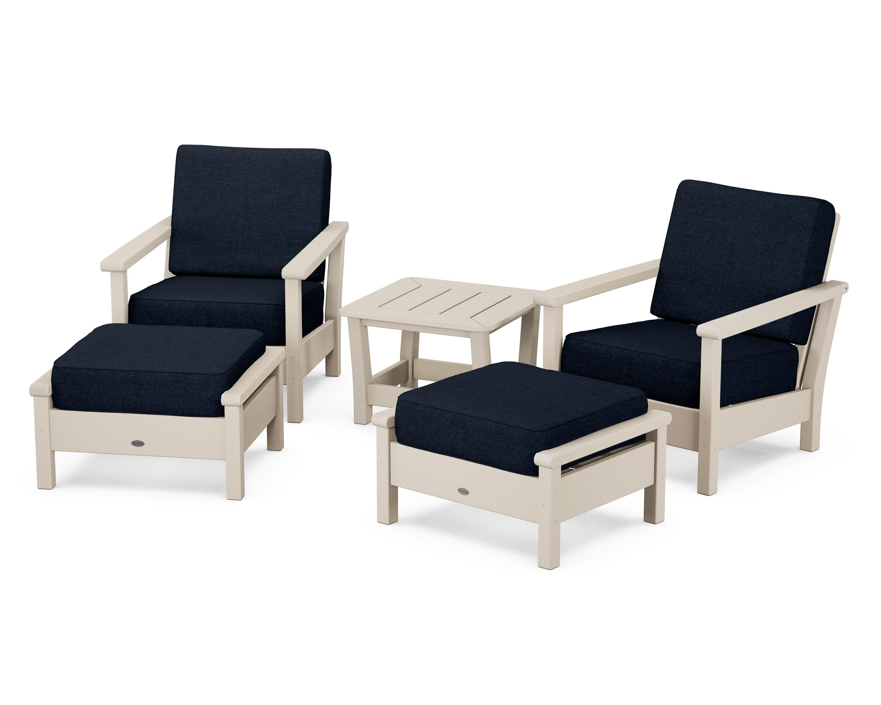Harbour 5-Piece Deep Seating Chair Set in Sand / Marine Indigo