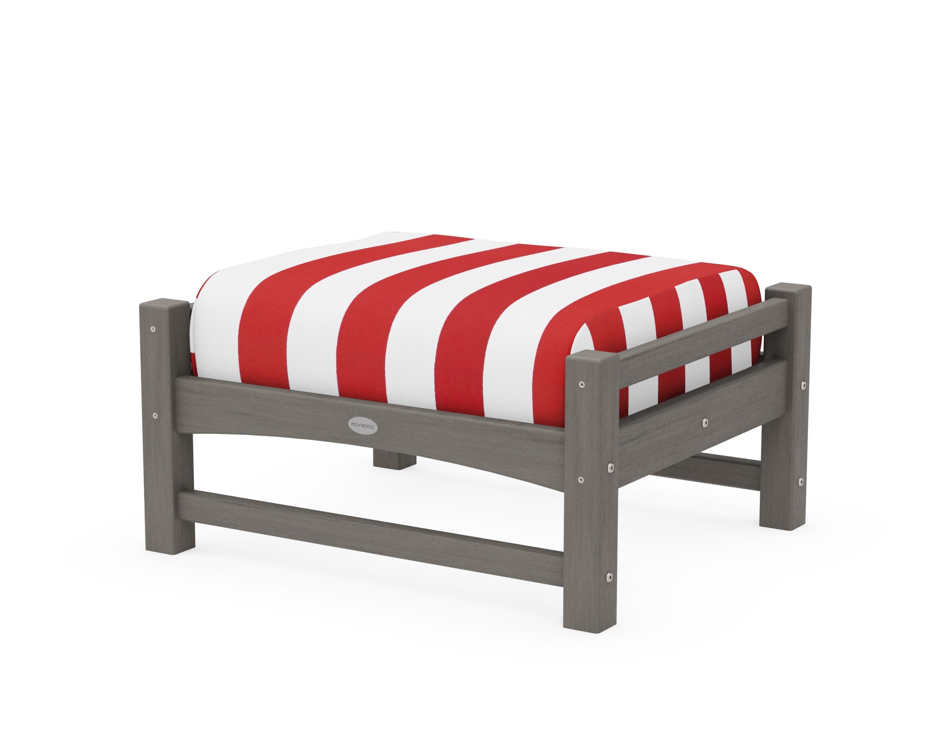 Club Ottoman in Driftwood / Cabana Stripe Crimson