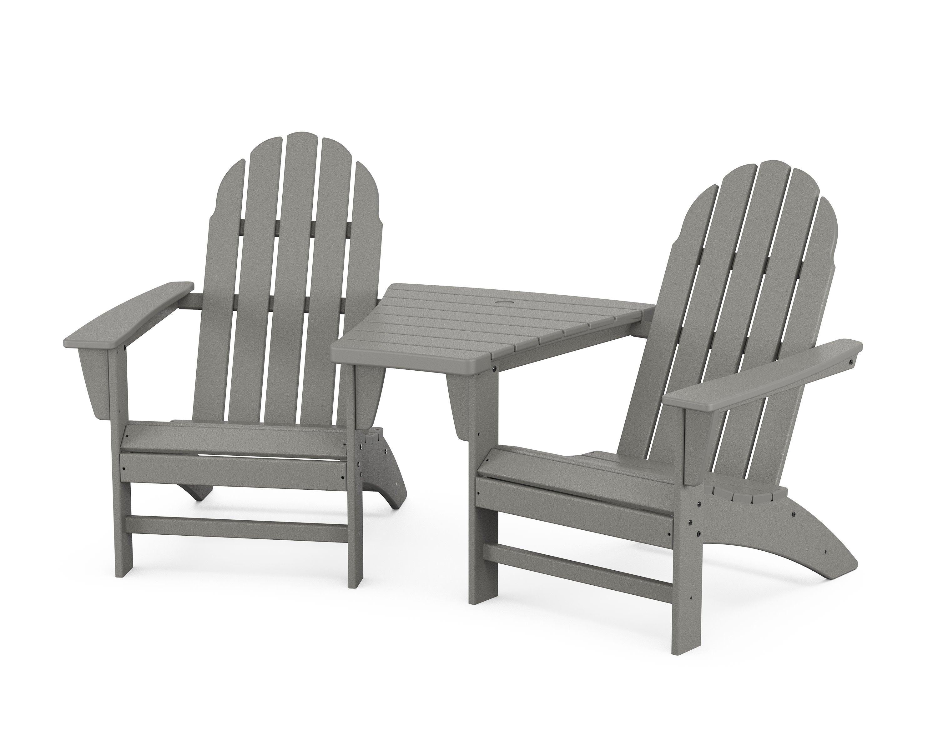 Vineyard 3-Piece Adirondack Set with Angled Connecting Table in Slate Grey