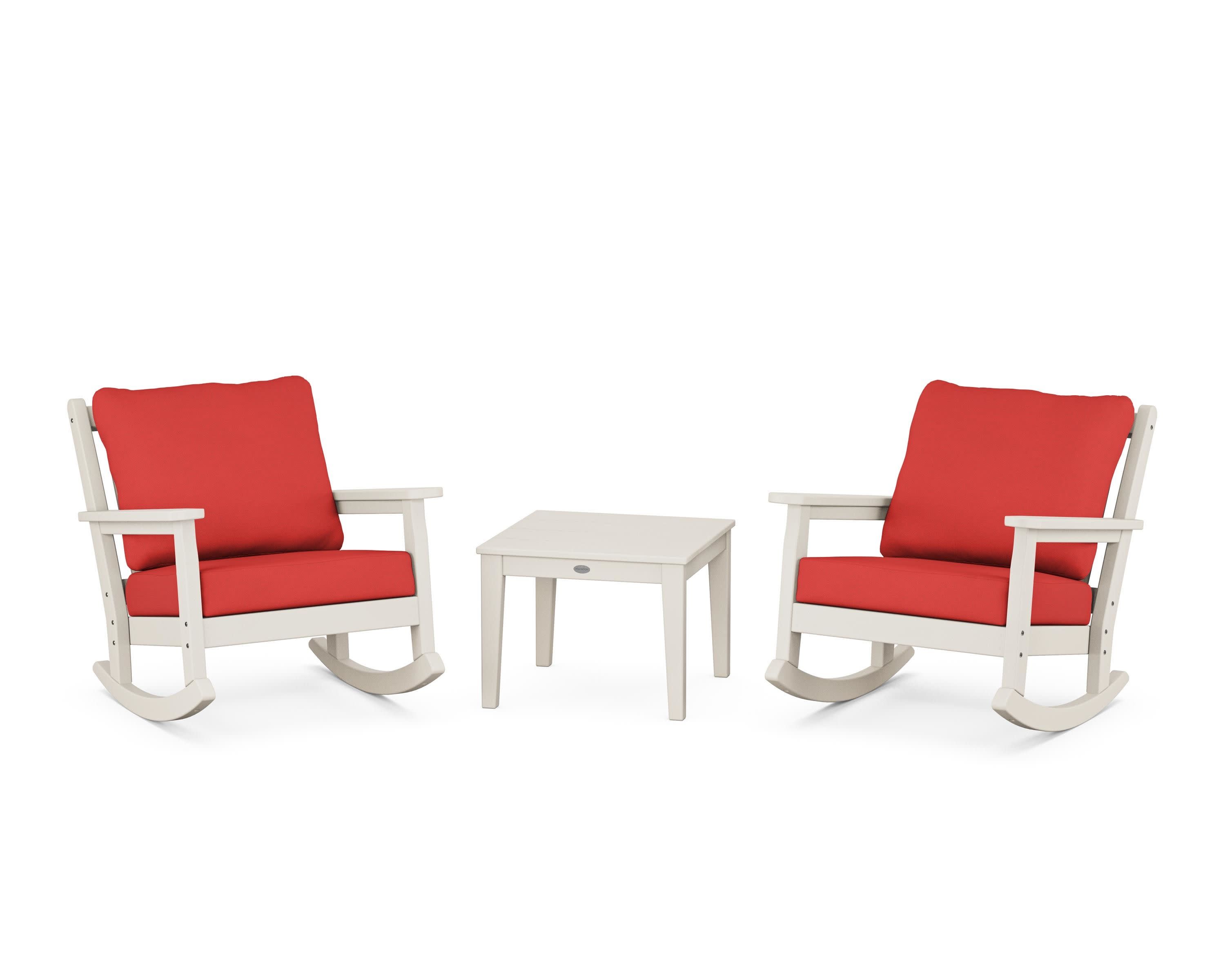 Chippendale 3-Piece Deep Seating Rocker Set in Sand / Crimson Linen