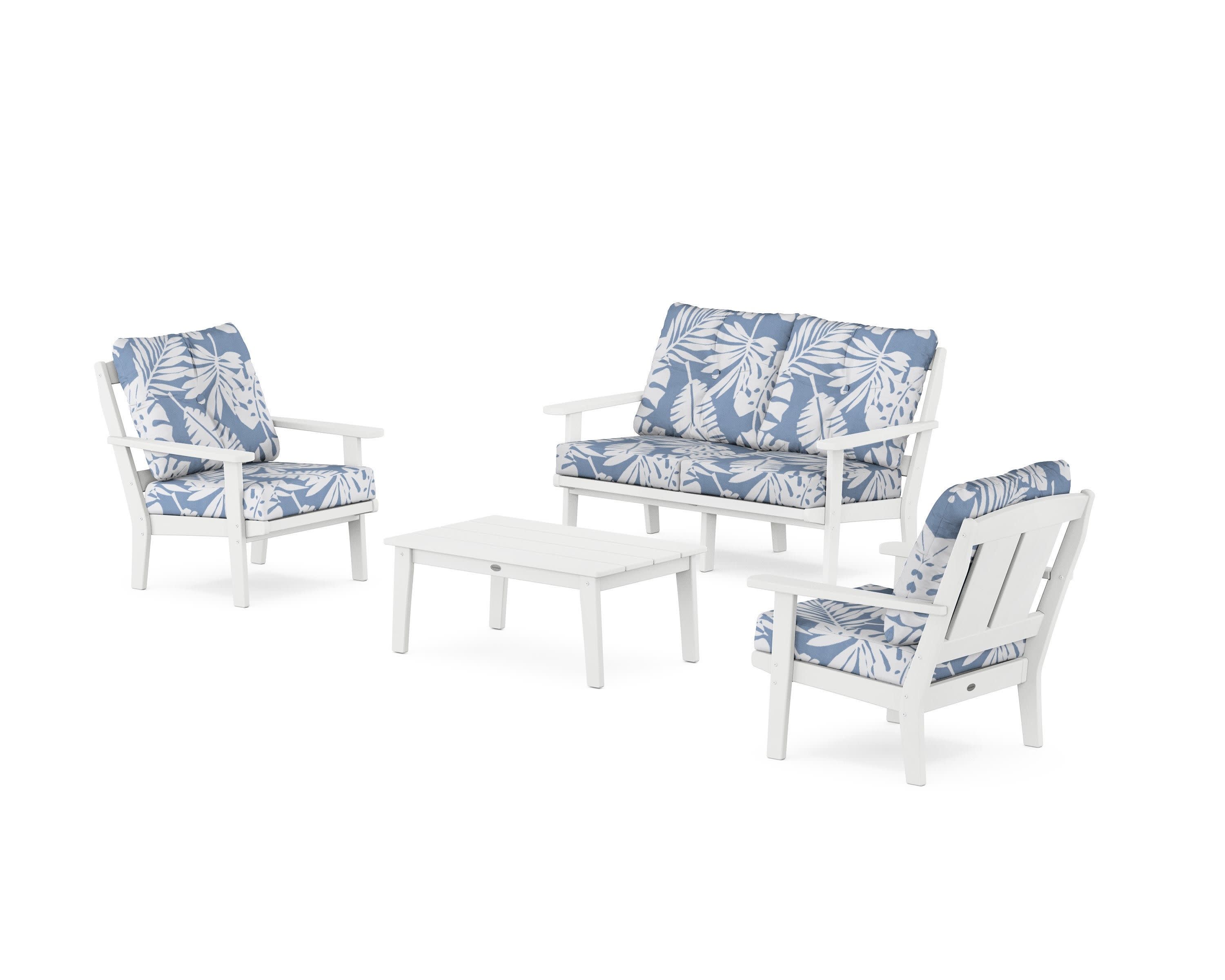 Mission 4-Piece Deep Seating Set with Loveseat in White / Leaf Sky Blue