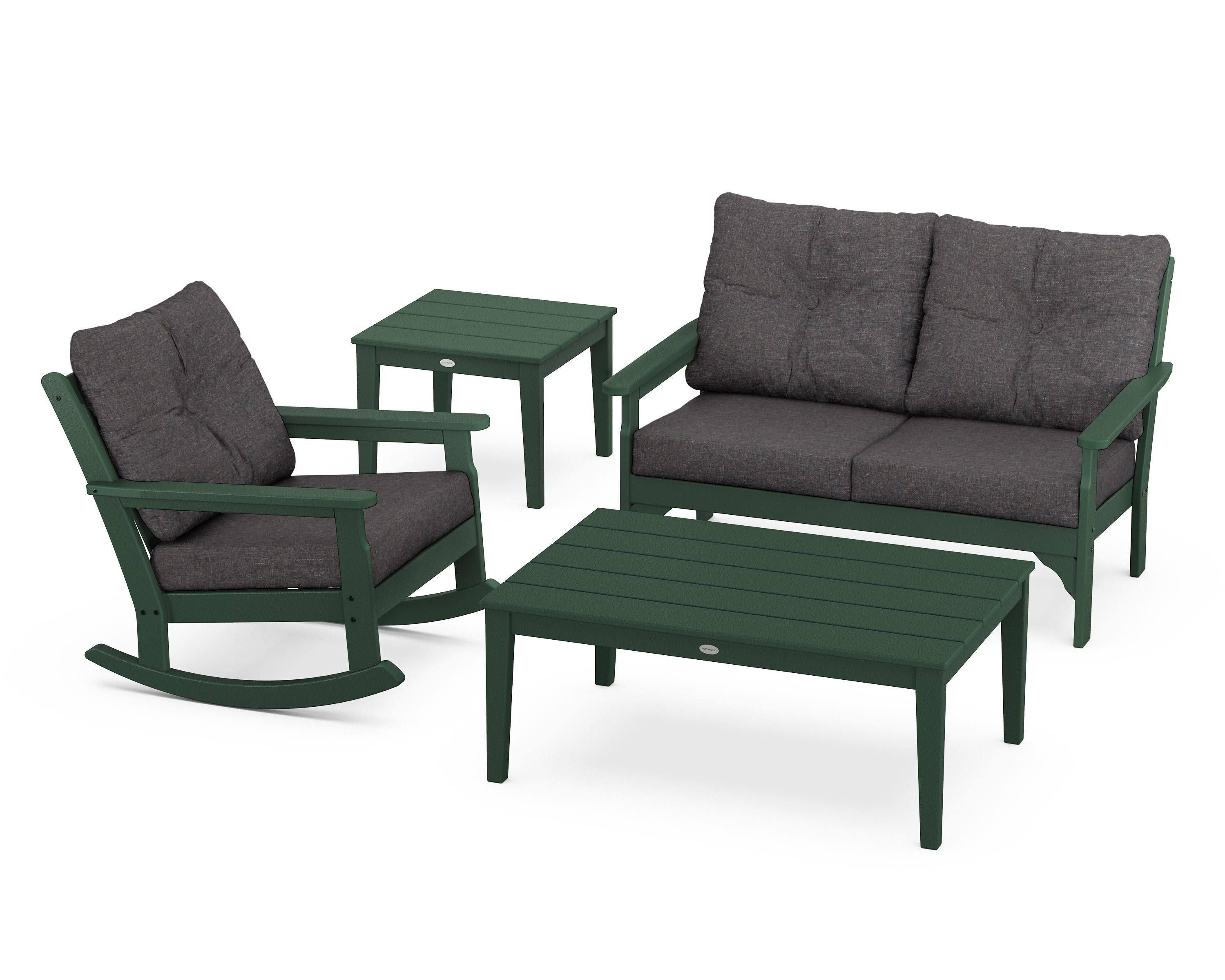 Vineyard 4-Piece Deep Seating Rocker Set in Green / Ash Charcoal