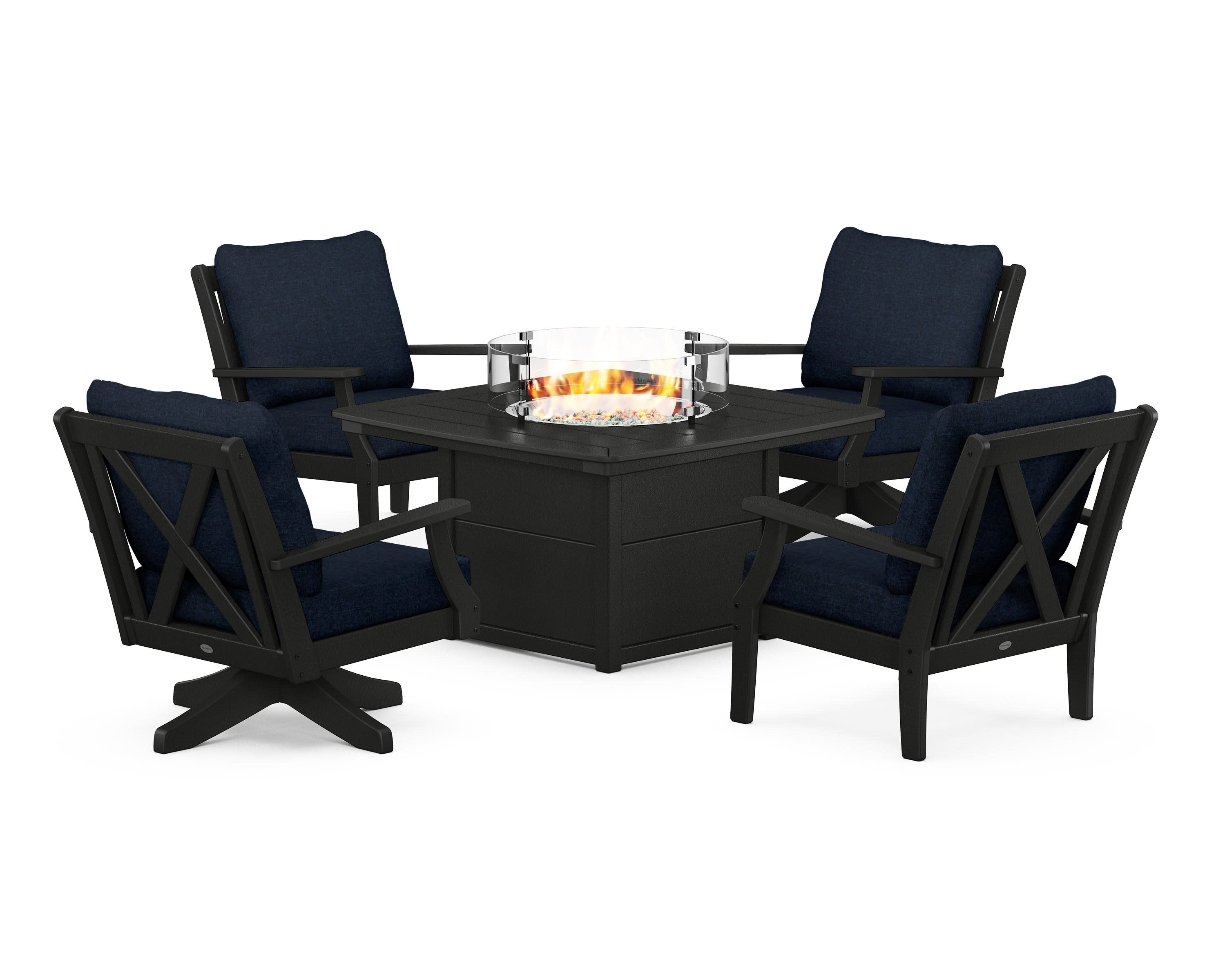 Braxton 5-Piece Deep Seating Set with Fire Table in Black / Marine Indigo