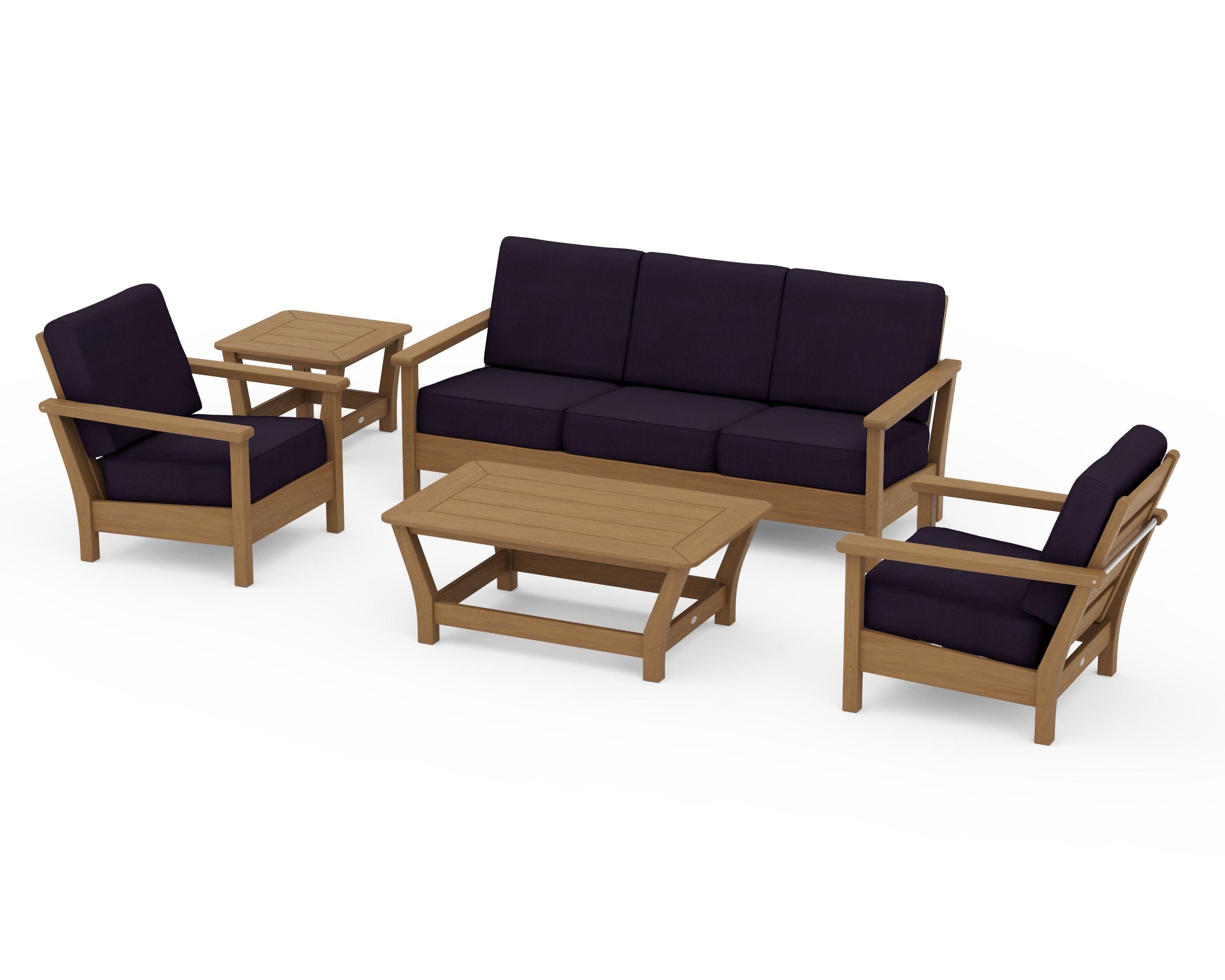 Harbour 5-Piece Deep Seating Set in Natural / Navy Linen