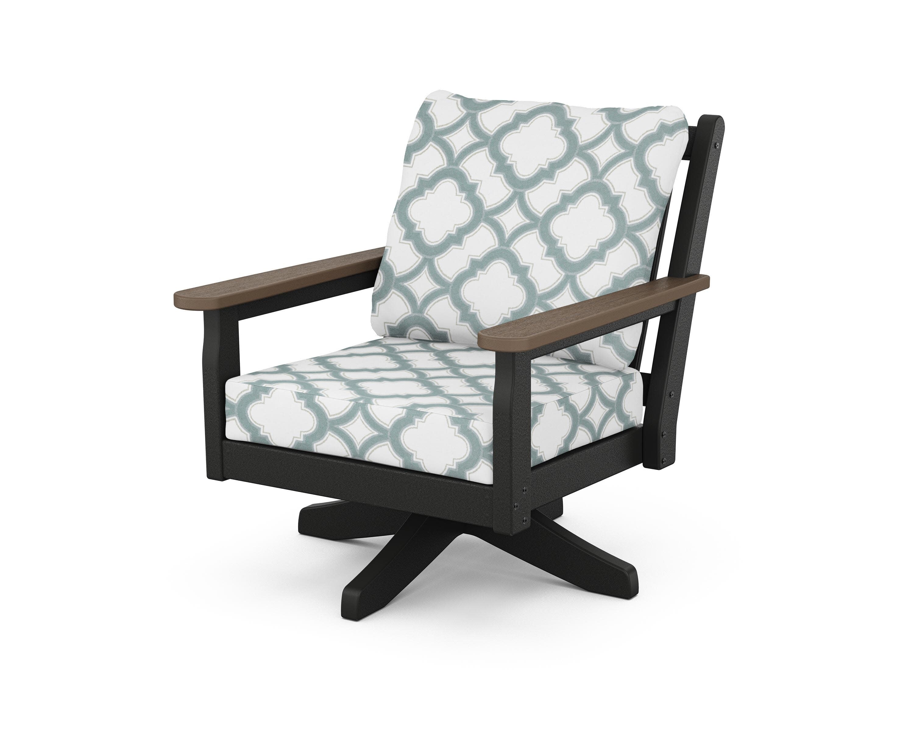 Chippendale Deep Seating Swivel Chair in Black / Kona / Trellis Glacier Spa