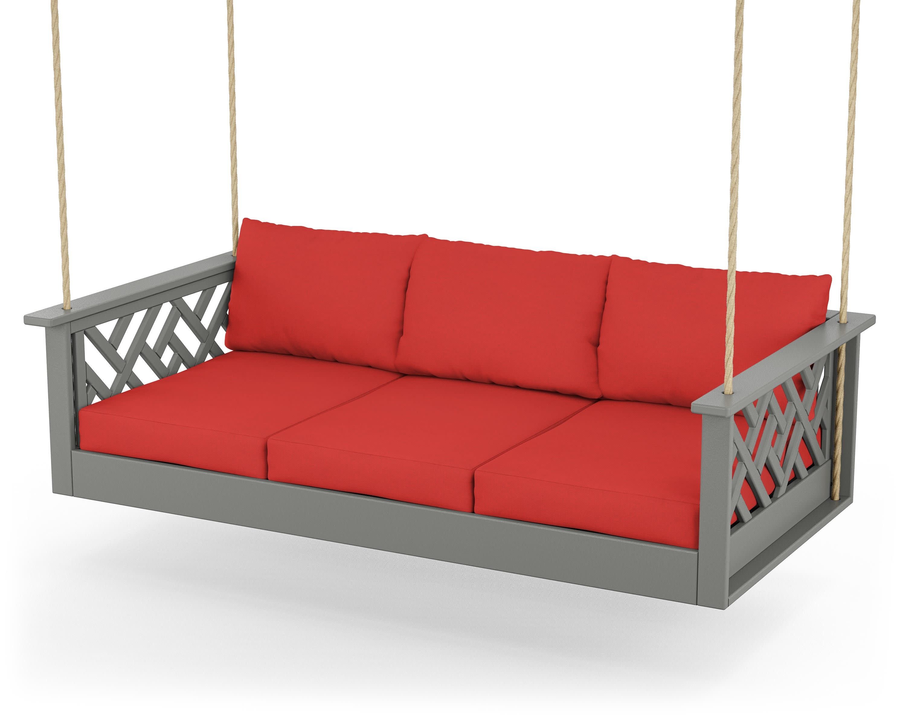 Chippendale Daybed Swing in Slate Grey / Crimson Linen