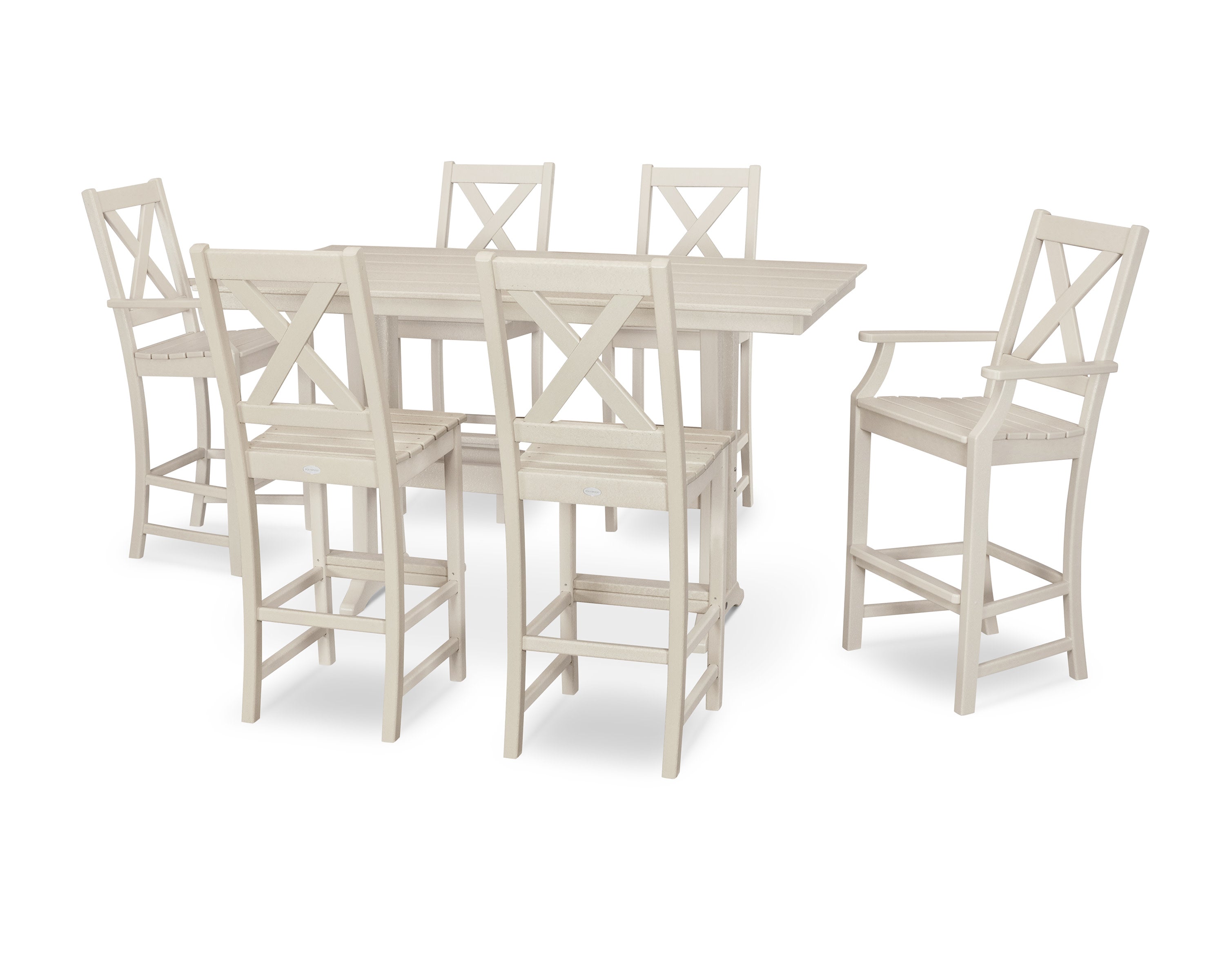 Braxton 7-Piece Farmhouse Trestle Bar Set in Sand