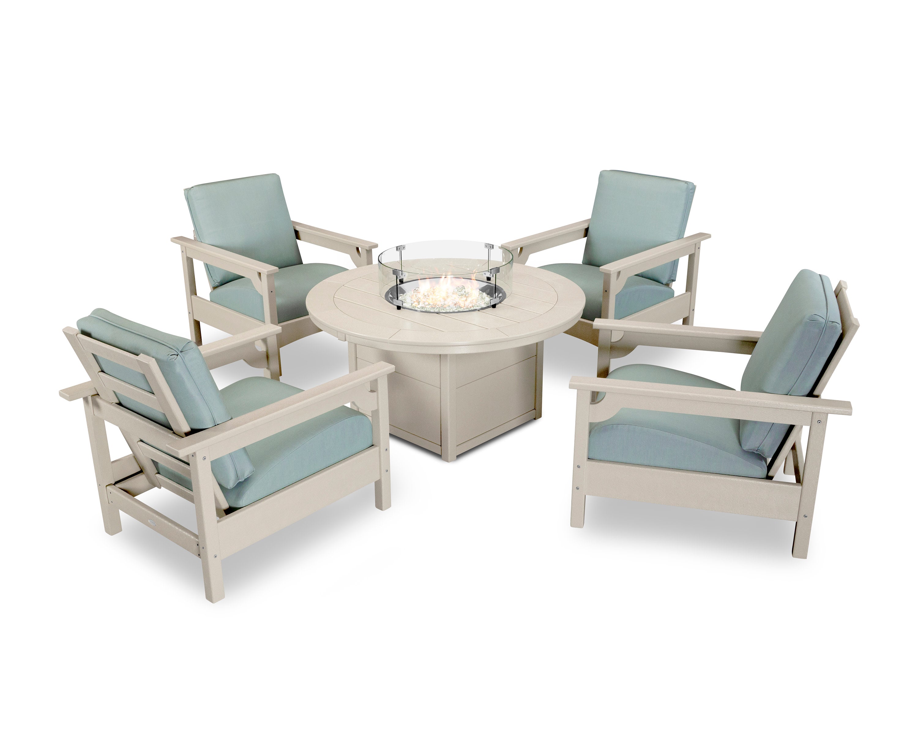 Club 5-Piece Conversation Set with Fire Pit Table in Sand / Spa