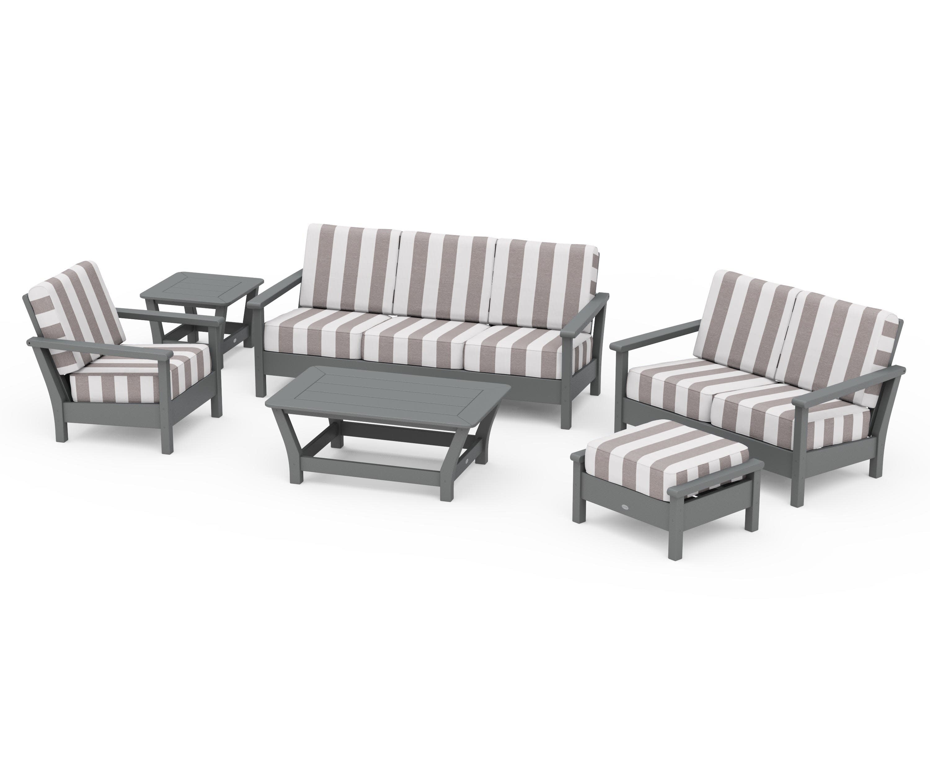 Harbour 6-Piece Outdoor Living Set in Slate Grey / Cabana Stripe Grey Mist