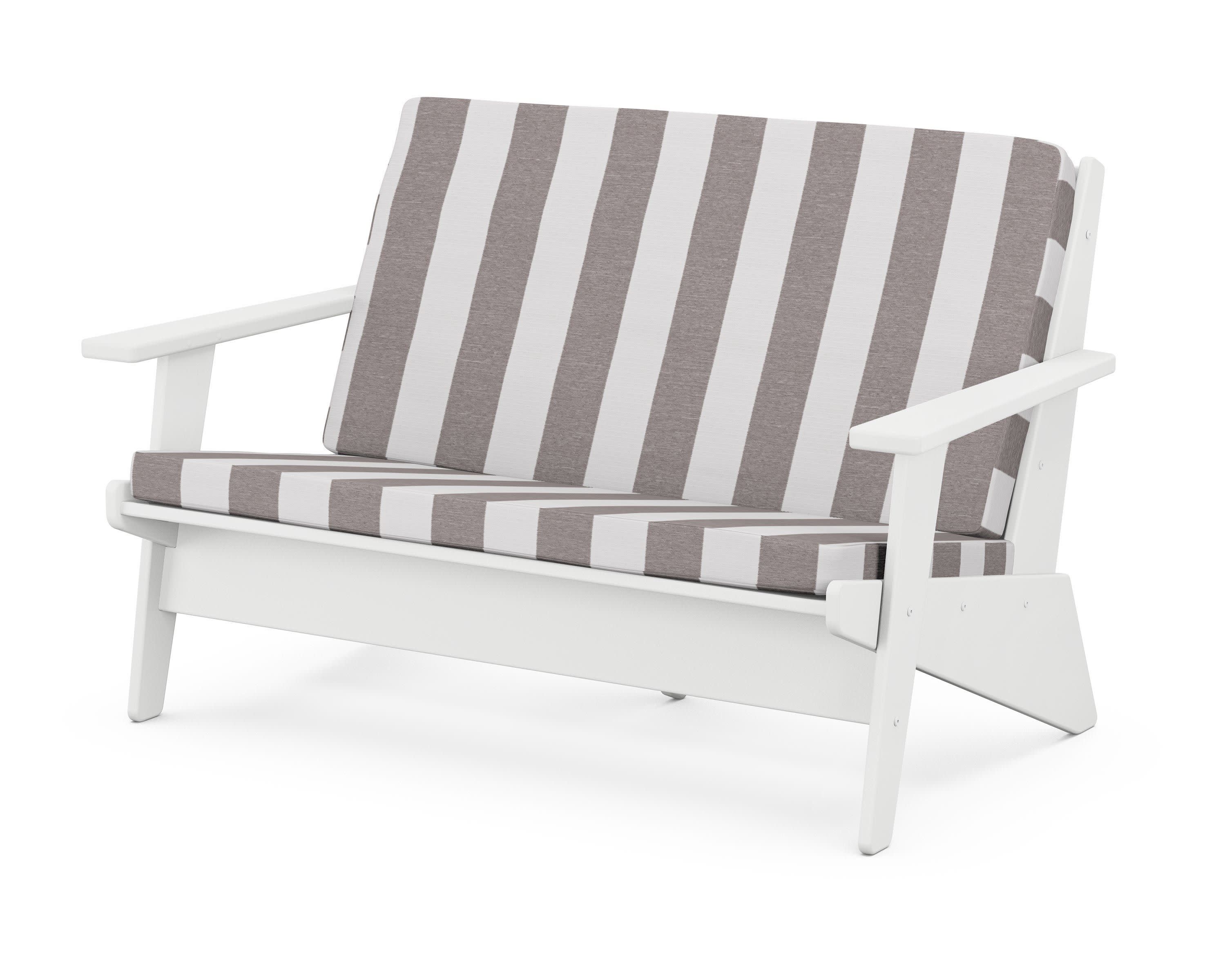 Riviera Modern Lounge Loveseat in White / Cabana Stripe Grey Mist