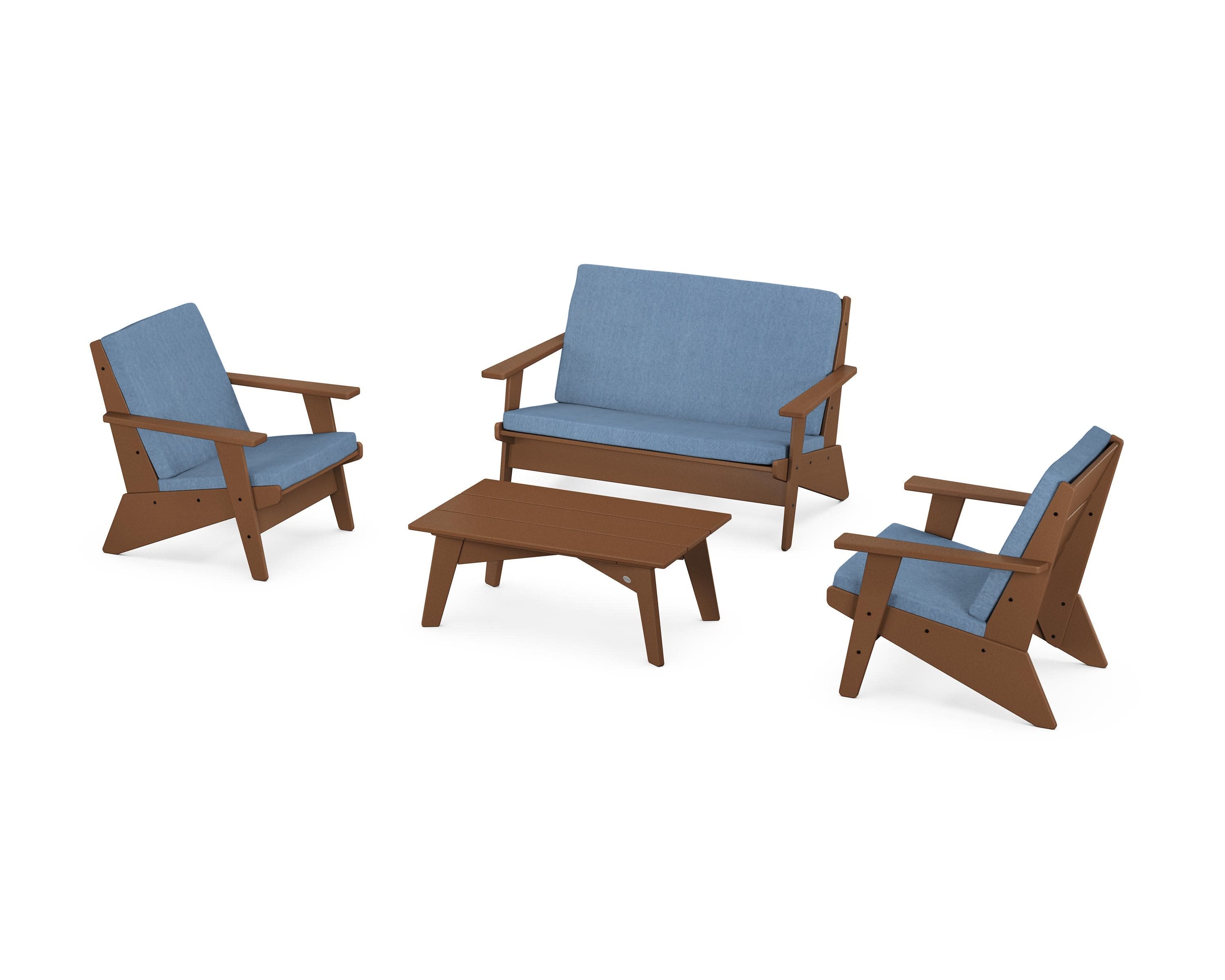 Riviera Modern Lounge 4-Piece Set in Teak / Sky Blue