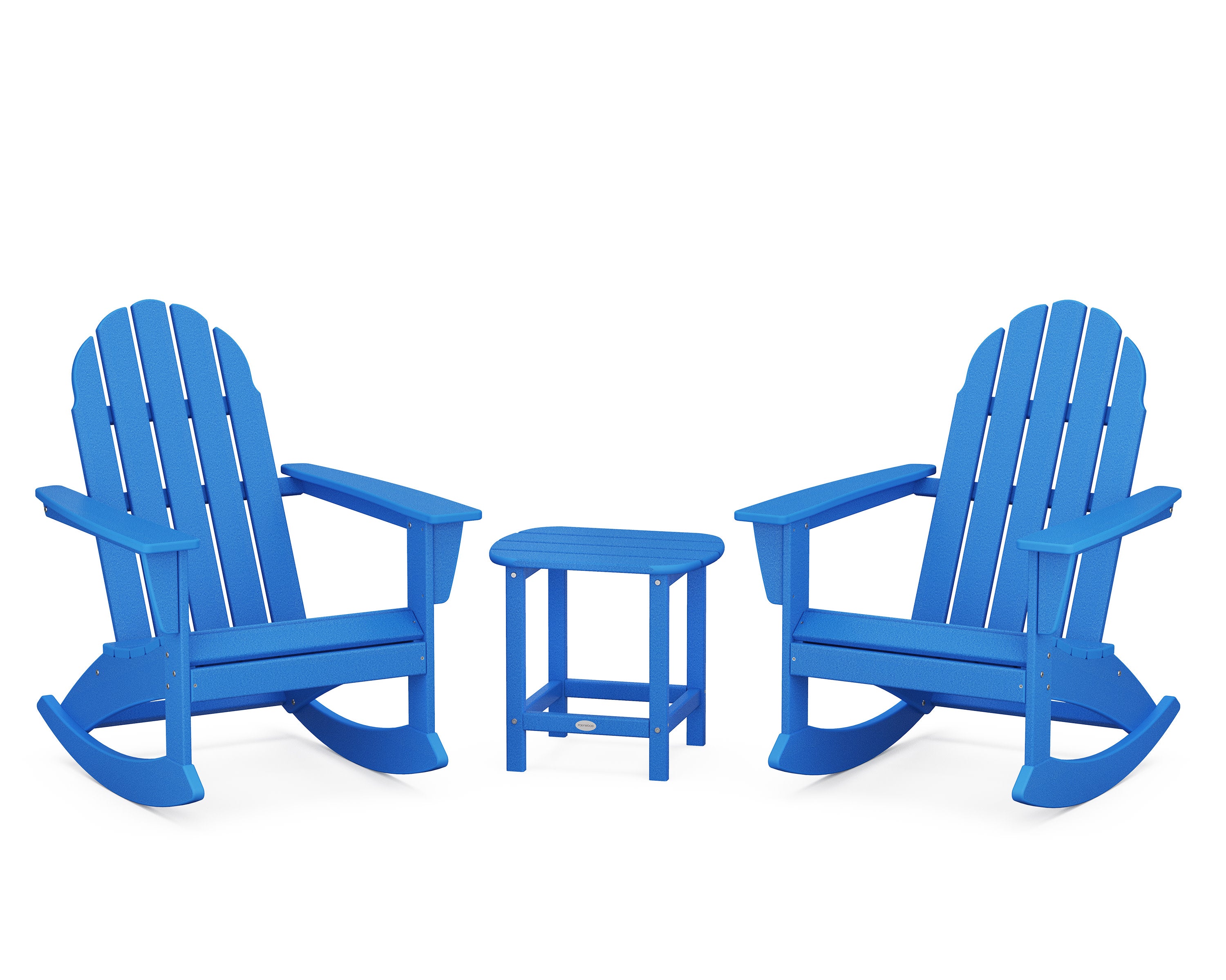Vineyard 3-Piece Adirondack Rocking Chair Set with South Beach 18" Side Table in Pacific Blue