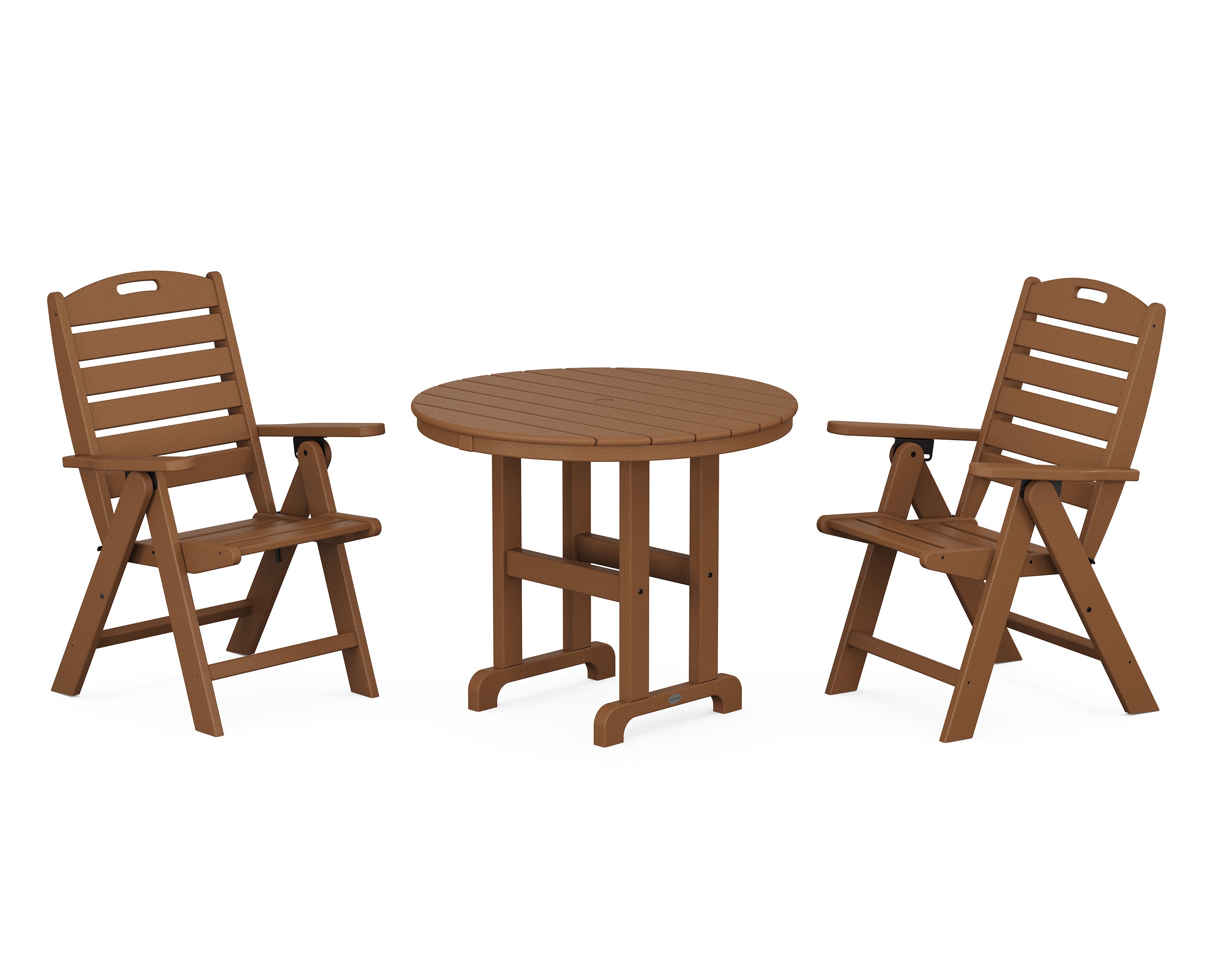Nautical Folding Highback Chair 3-Piece Round Dining Set in Teak