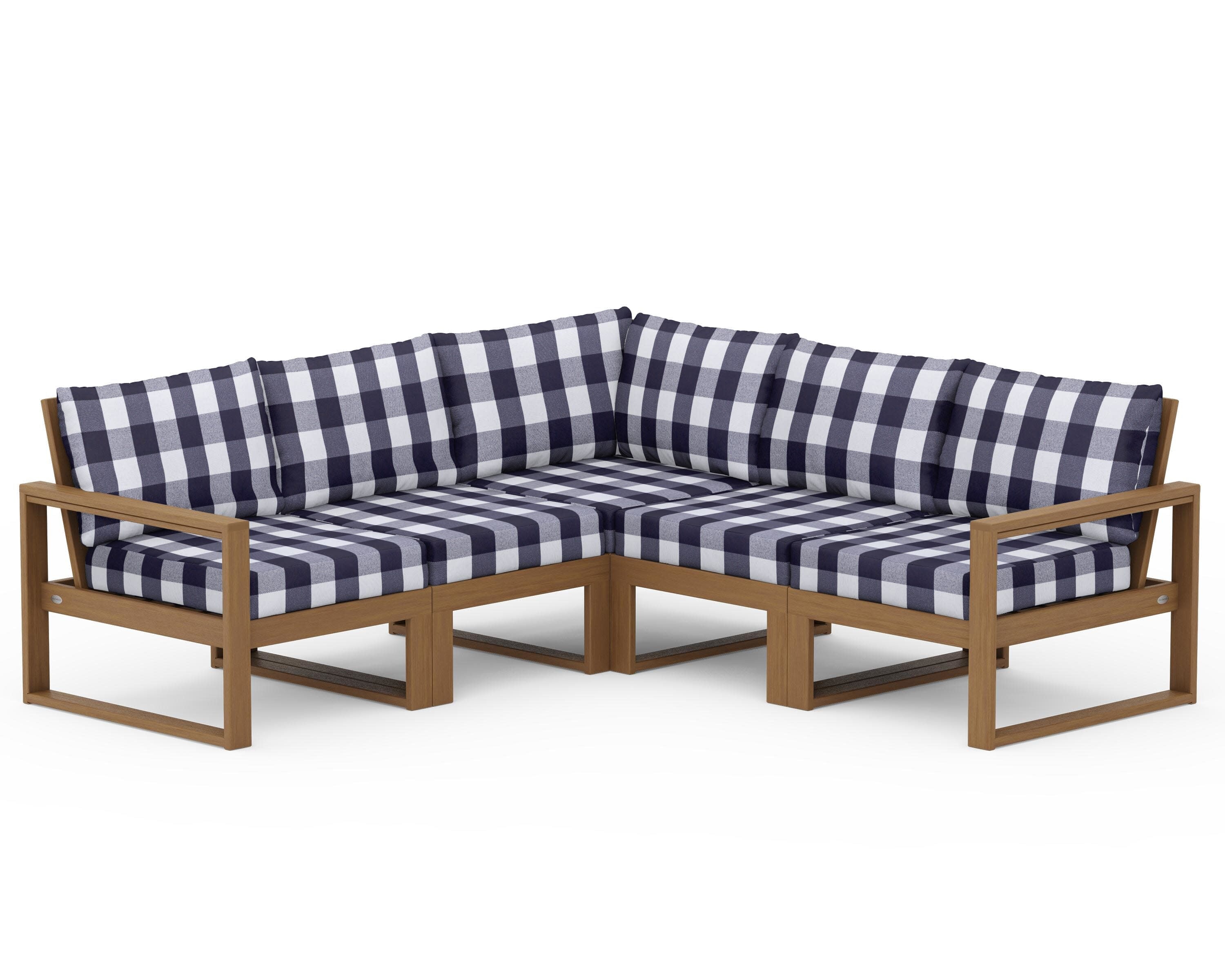 EDGE 5-Piece Modular Deep Seating Set in Natural / Buffalo Plaid Navy