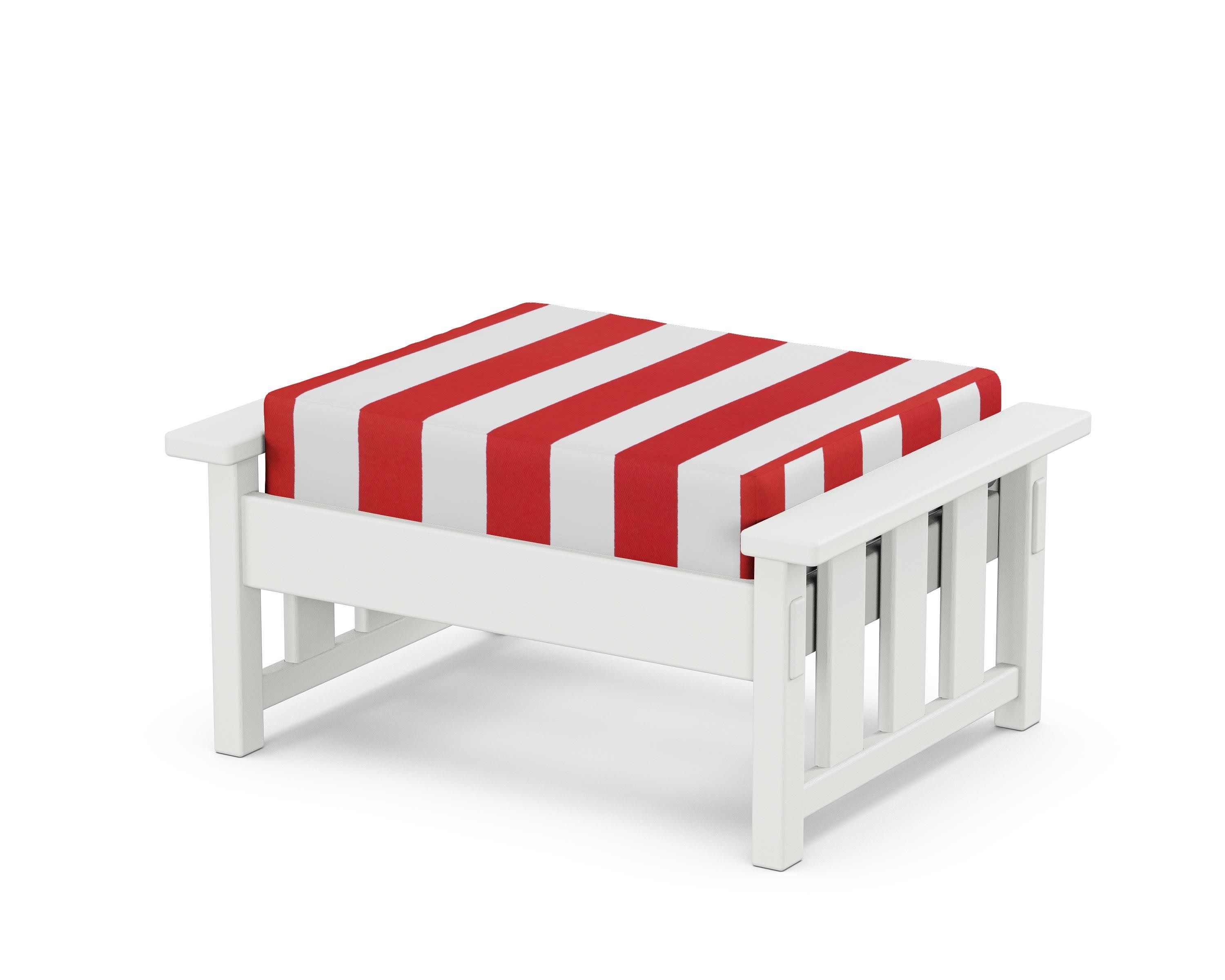 Acadia Deep Seating Ottoman in White / Cabana Stripe Crimson