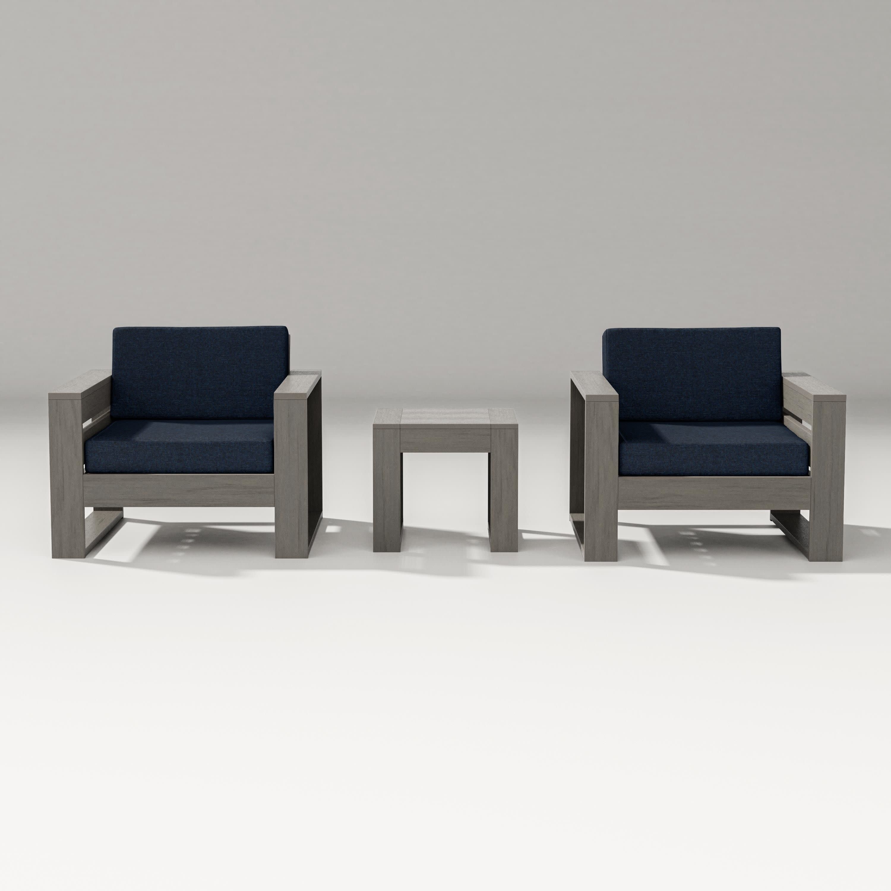 Latitude 3-Piece Lounge Chair Set in Driftwood / Marine Indigo