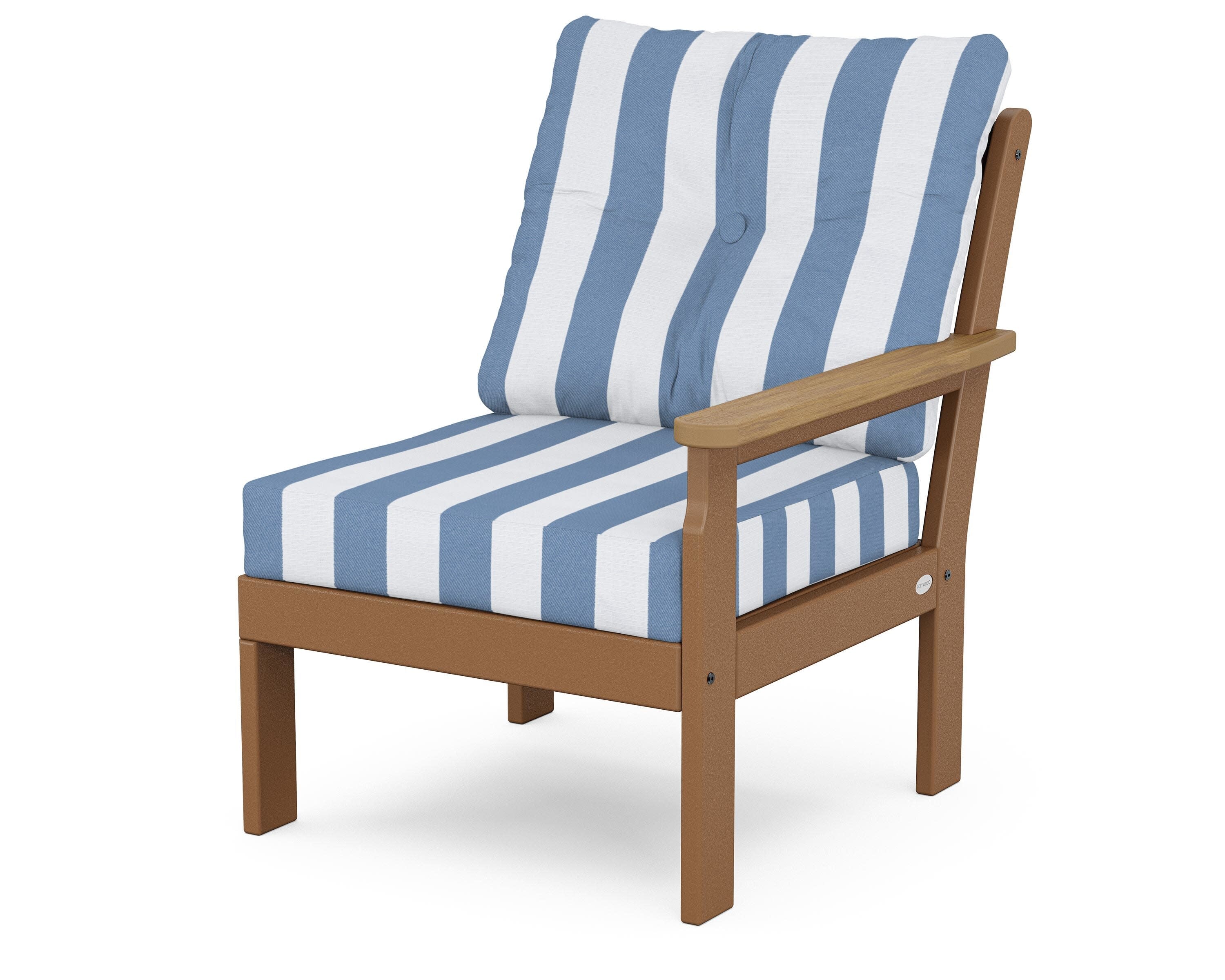 Vineyard Modular Right Arm Chair in Teak / Natural / Cabana Stripe Sky Blue