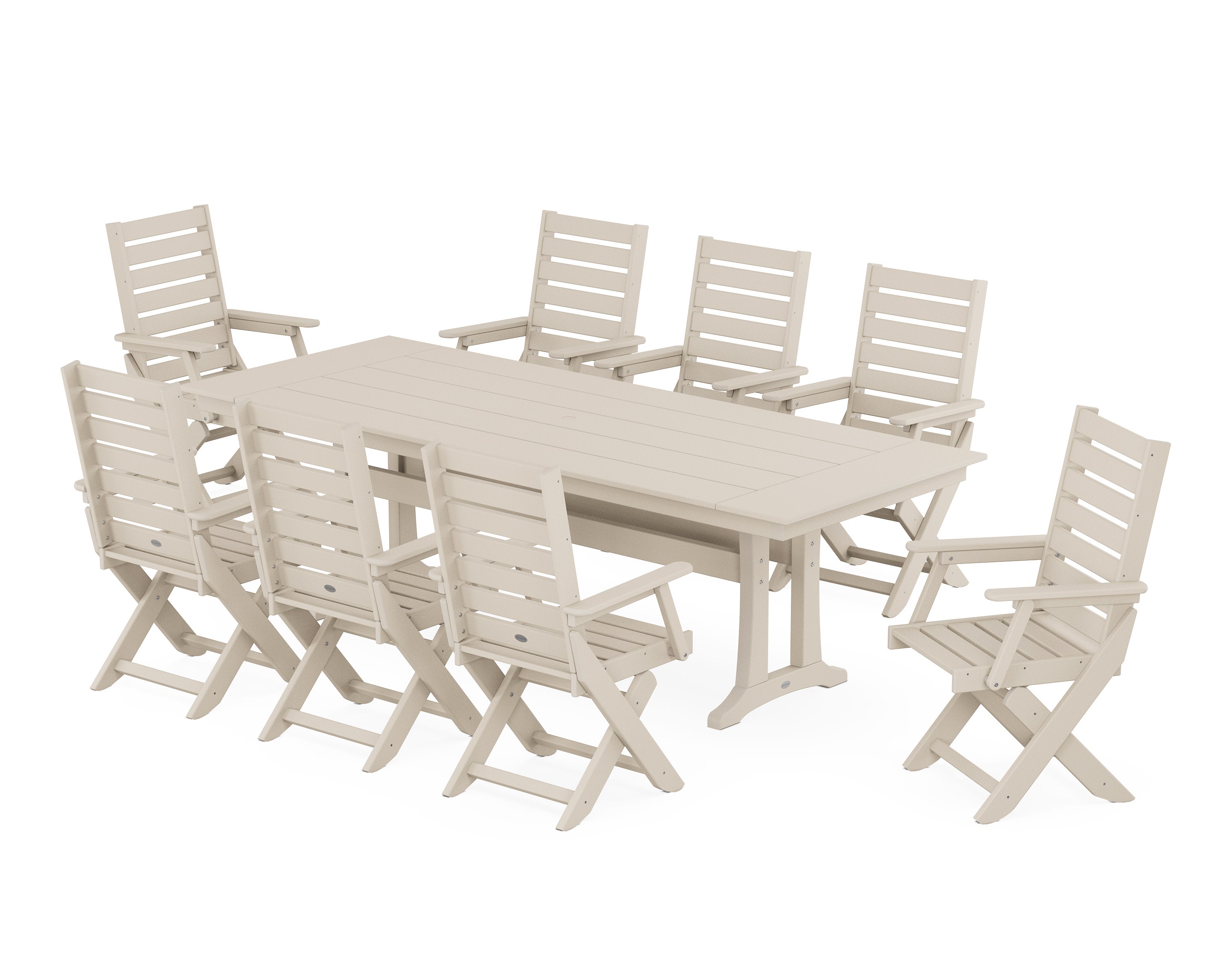 Captain 9-Piece Farmhouse Dining Set with Trestle Legs in Sand