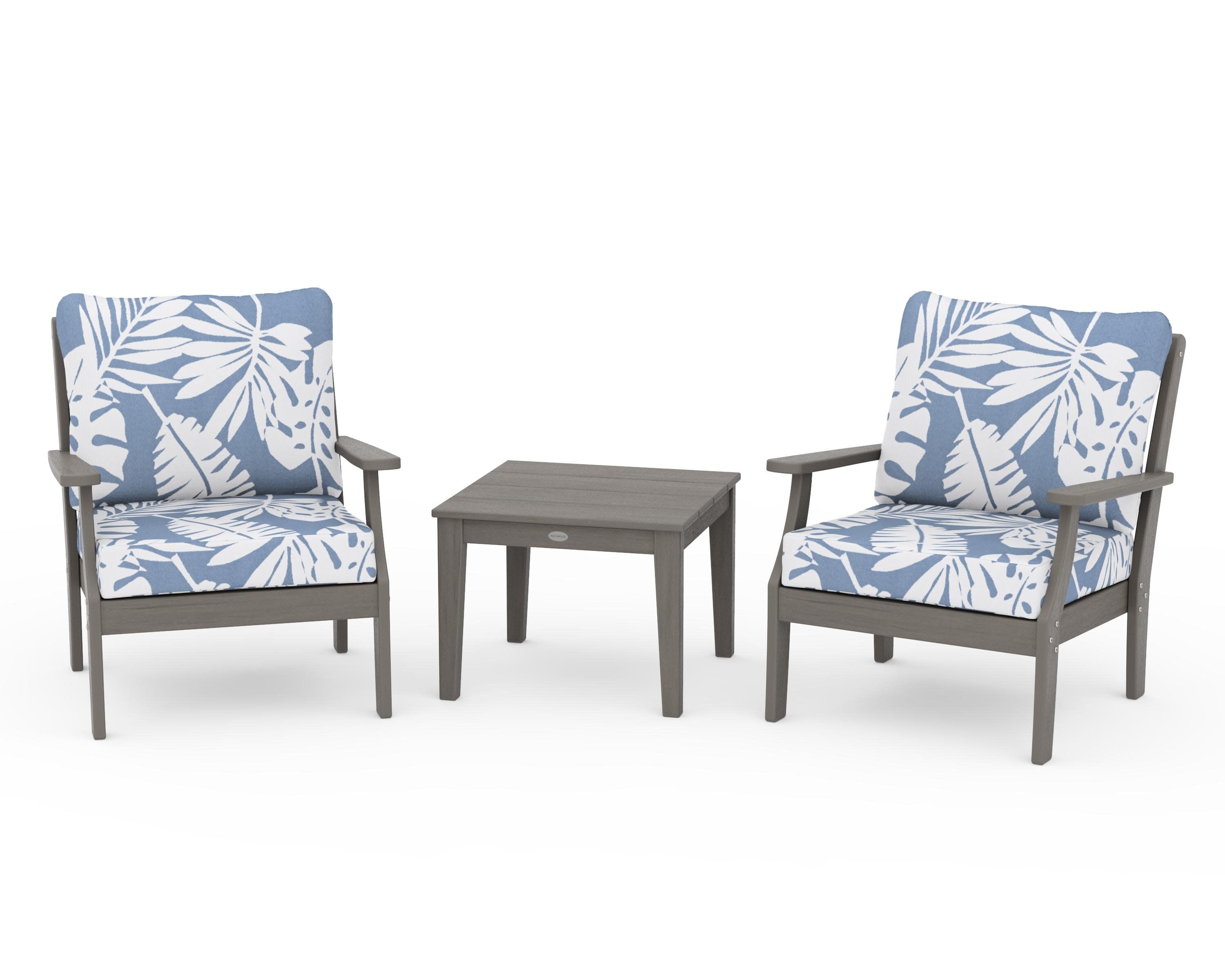 Braxton 3-Piece Deep Seating Set in Driftwood / Leaf Sky Blue