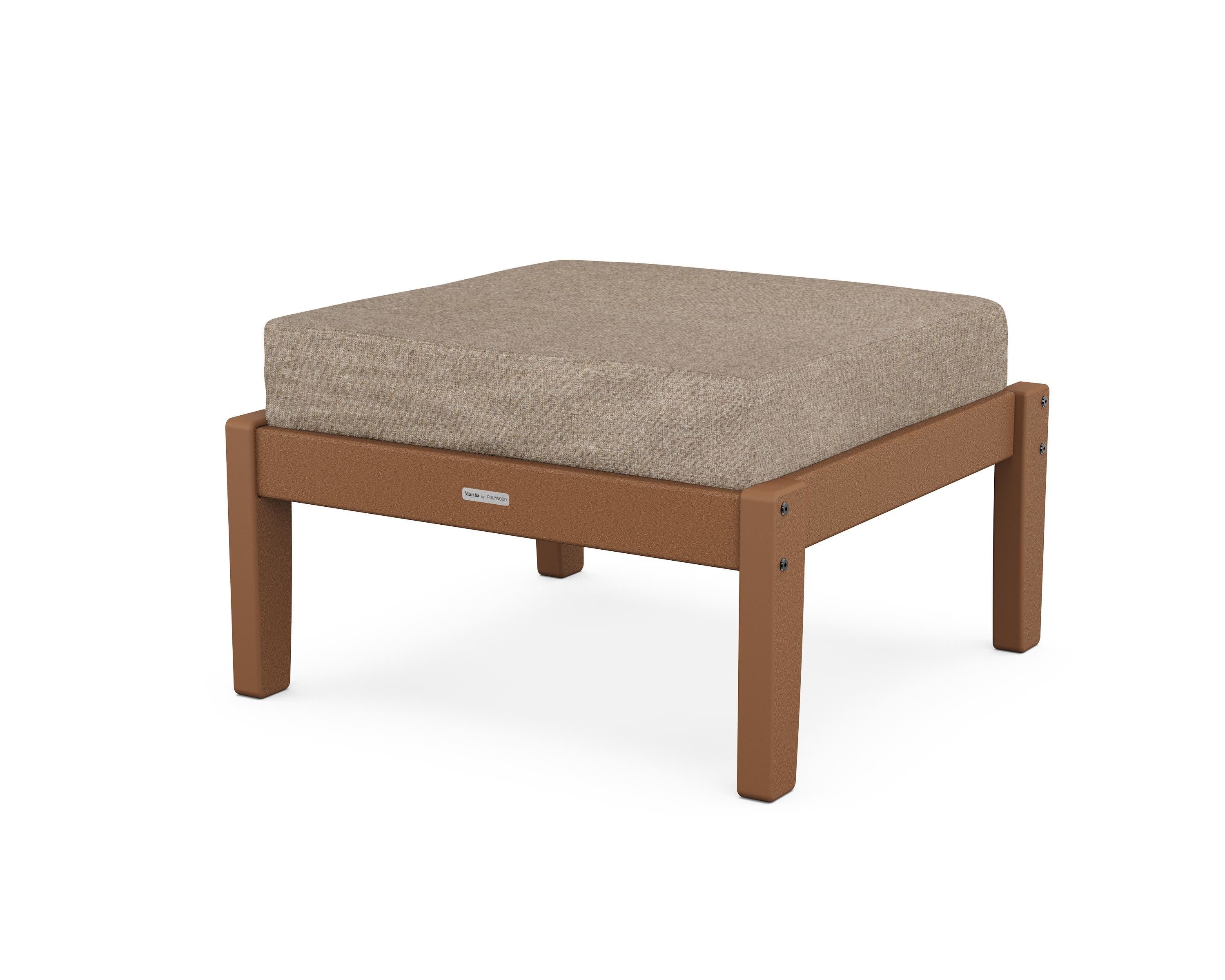 Chinoiserie Deep Seating Ottoman in Teak / Spiced Burlap