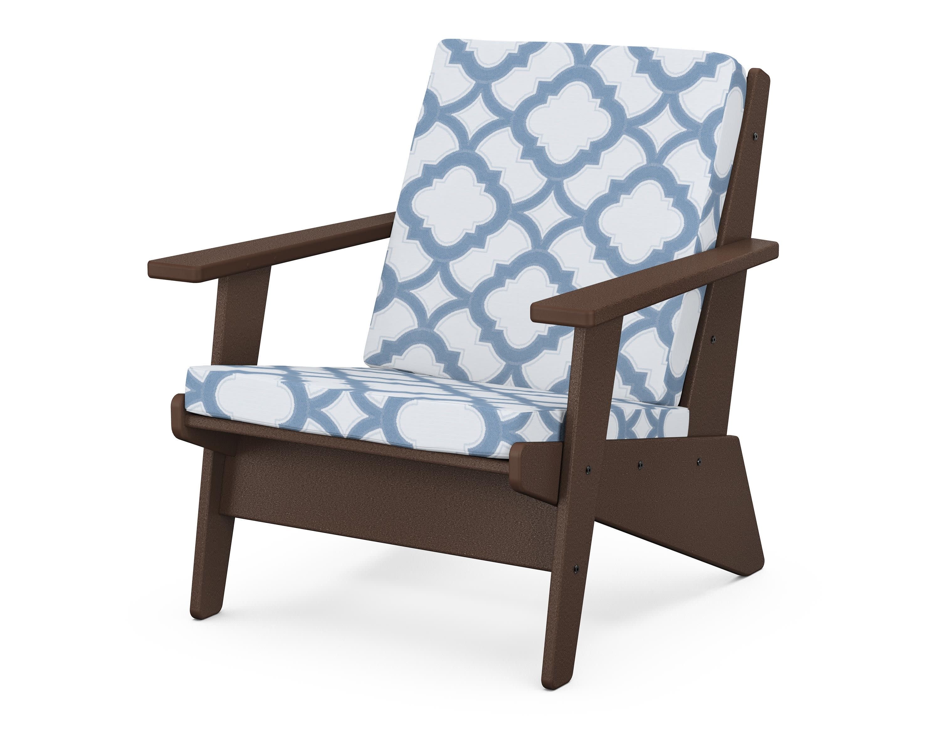 Riviera Modern Lounge Chair in Mahogany / Trellis Sky Blue