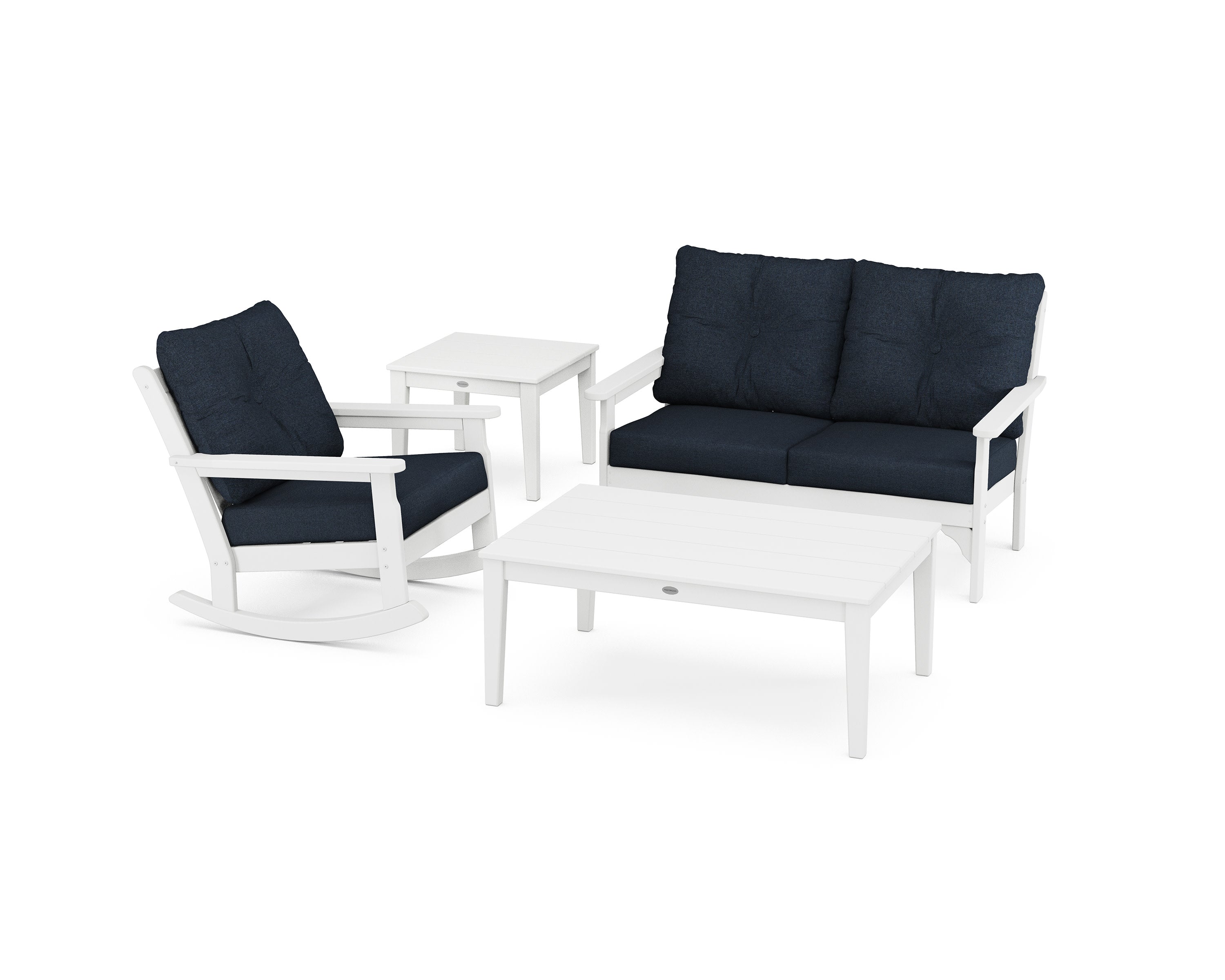 Vineyard 4-Piece Deep Seating Rocker Set in White / Marine Indigo