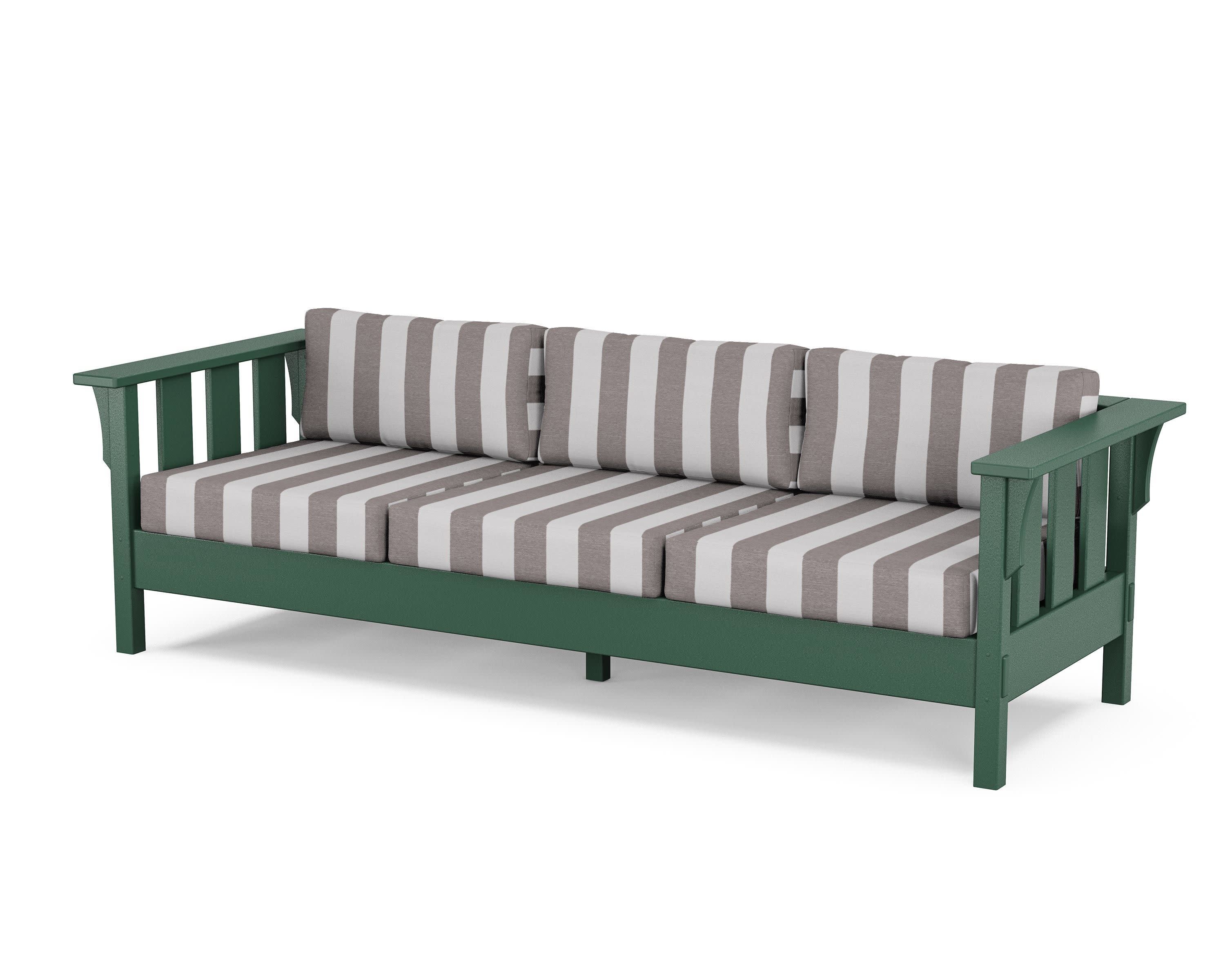 Acadia Deep Seating Sofa in Green / Cabana Stripe Grey Mist
