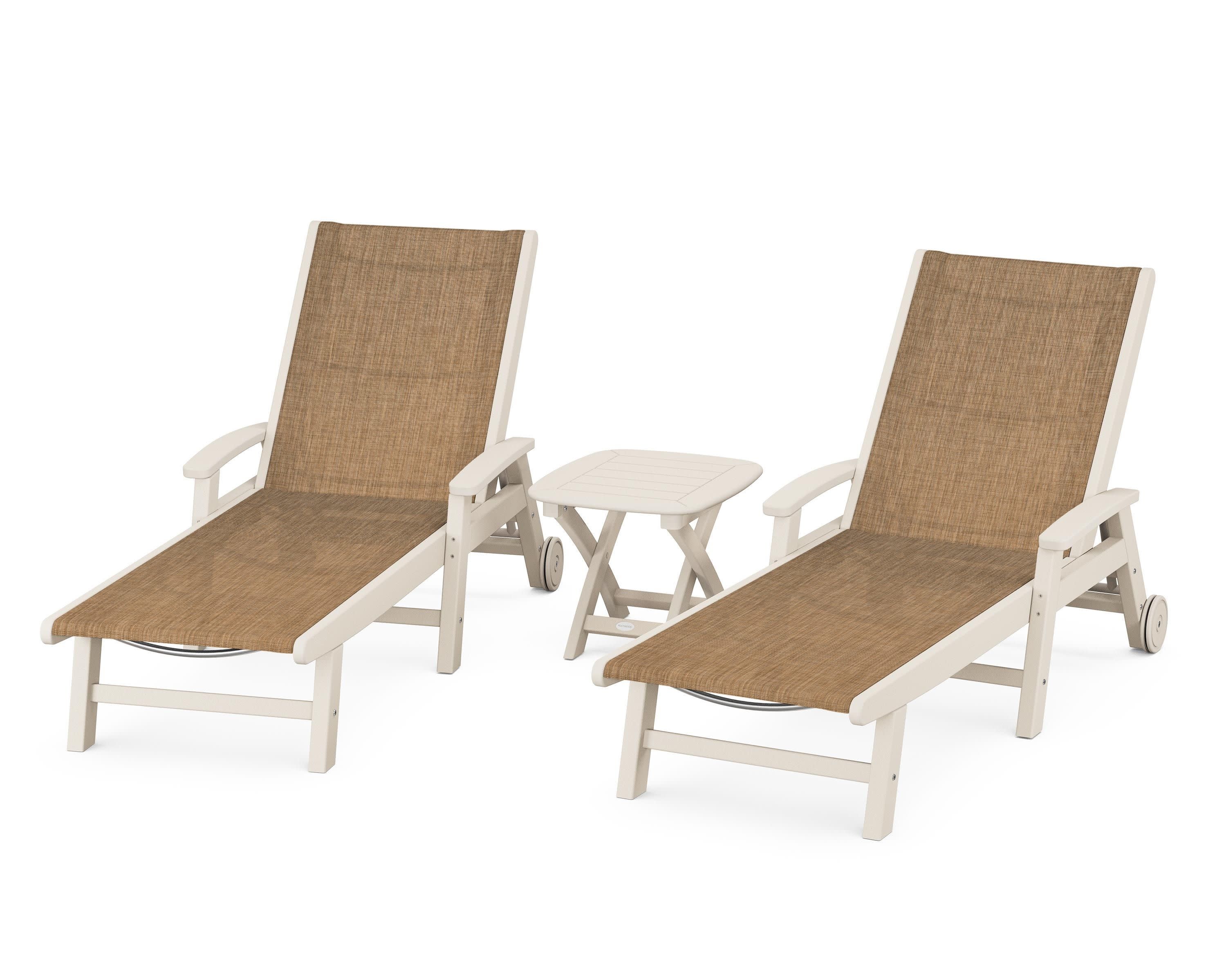 Coastal 3-Piece Wheeled Chaise Set in Sand / Burlap Sling